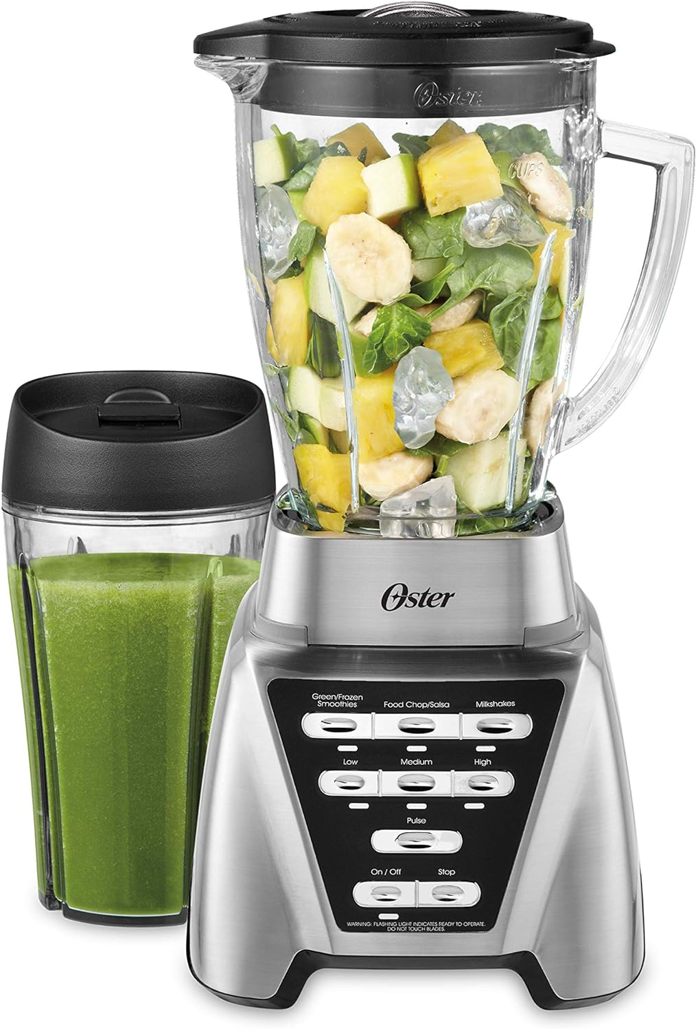 Oster Pro 1200 Blender, 6 Cup Glass Jar, 24 Ounce Smoothie Cup, 7 Speeds, Brushed Nickel