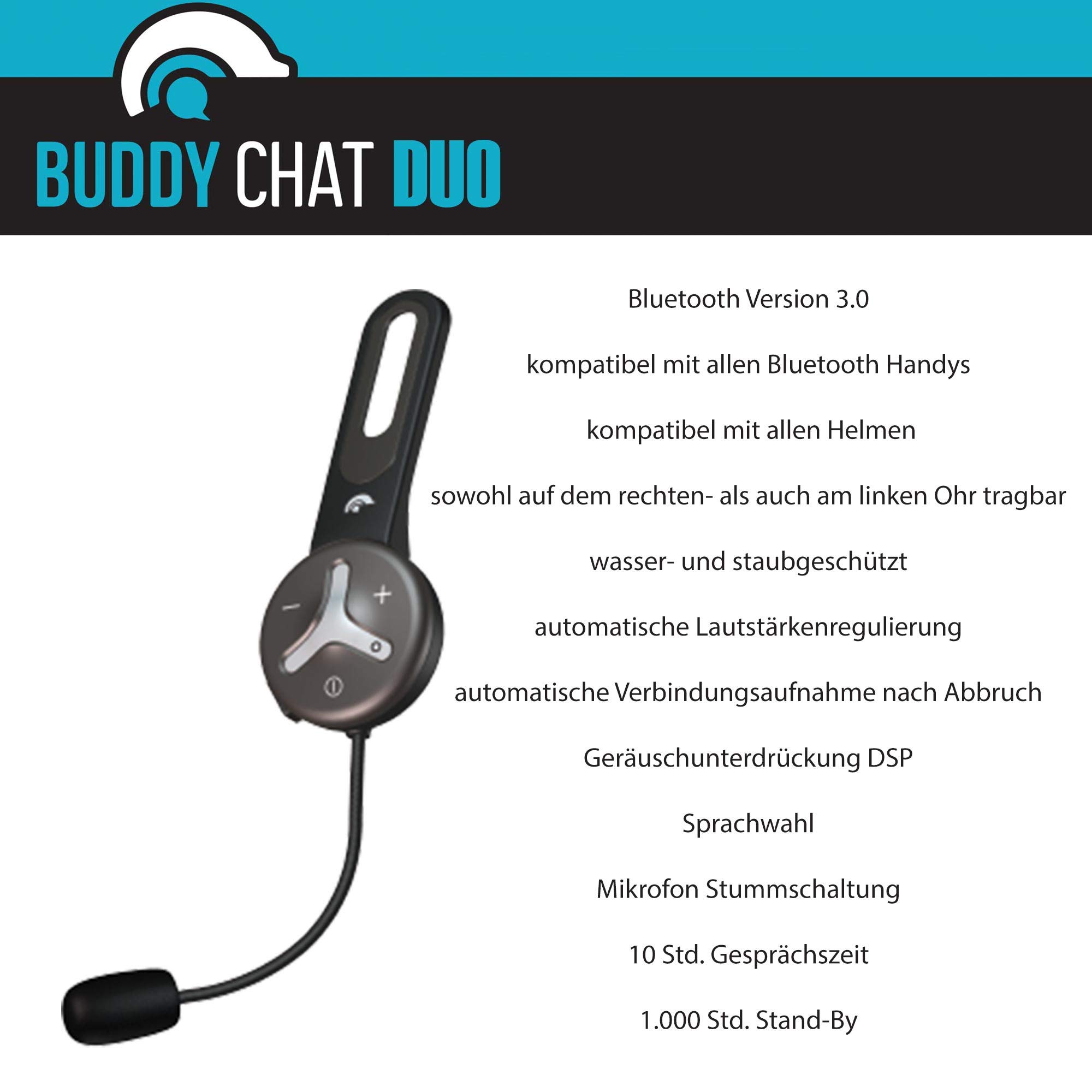 Bluetooth-Headset Helm-Intercom 2er Set für Fahrrad, Ski und Arbeit, Freisprechanlage mit DSP-Geräuschunterdrückung und bis zu 1000 m Reichweite
