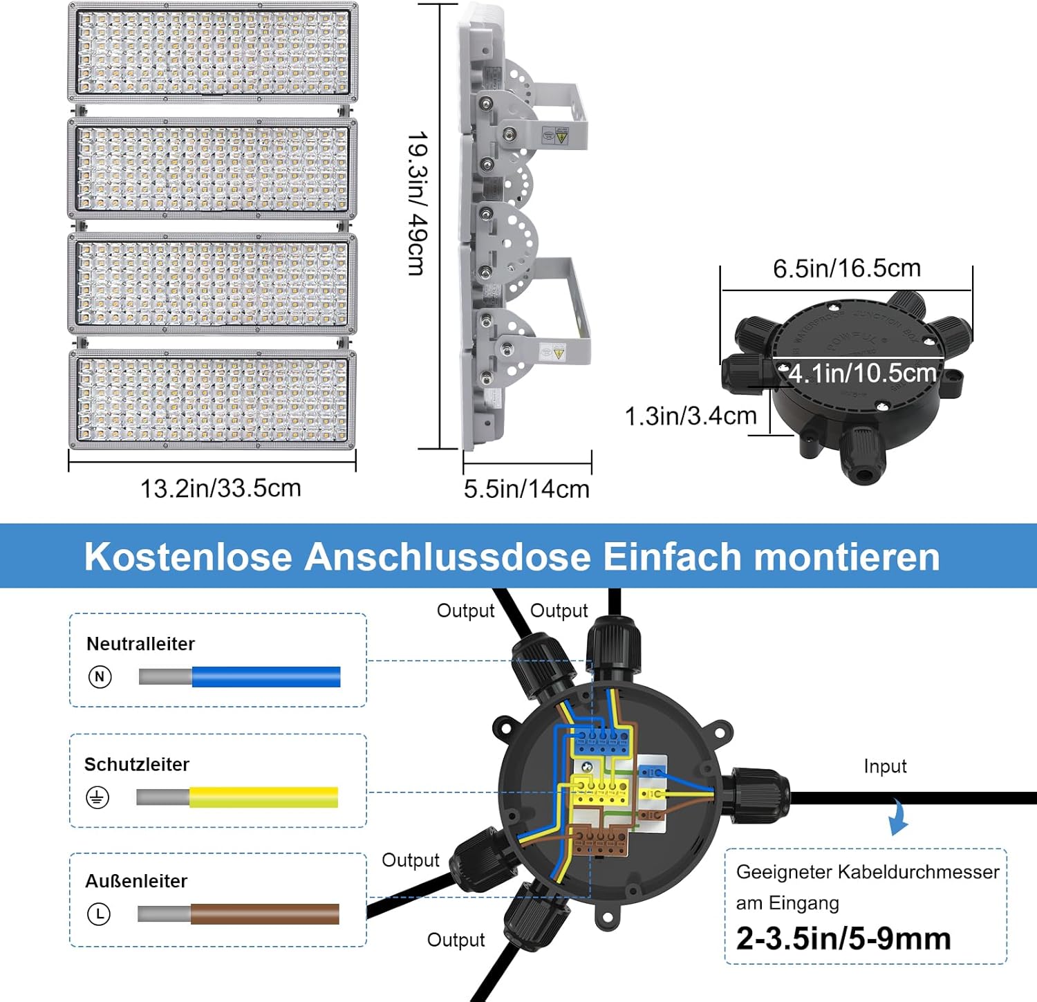 400W LED Strahler Außen, 56000LM Flutlicht Scheinwerfer, 3000K Warmweiß Superhell mit Abzweigdose für Hinterhof Parkplatz Beleuchtung, IP67 Wasserfest