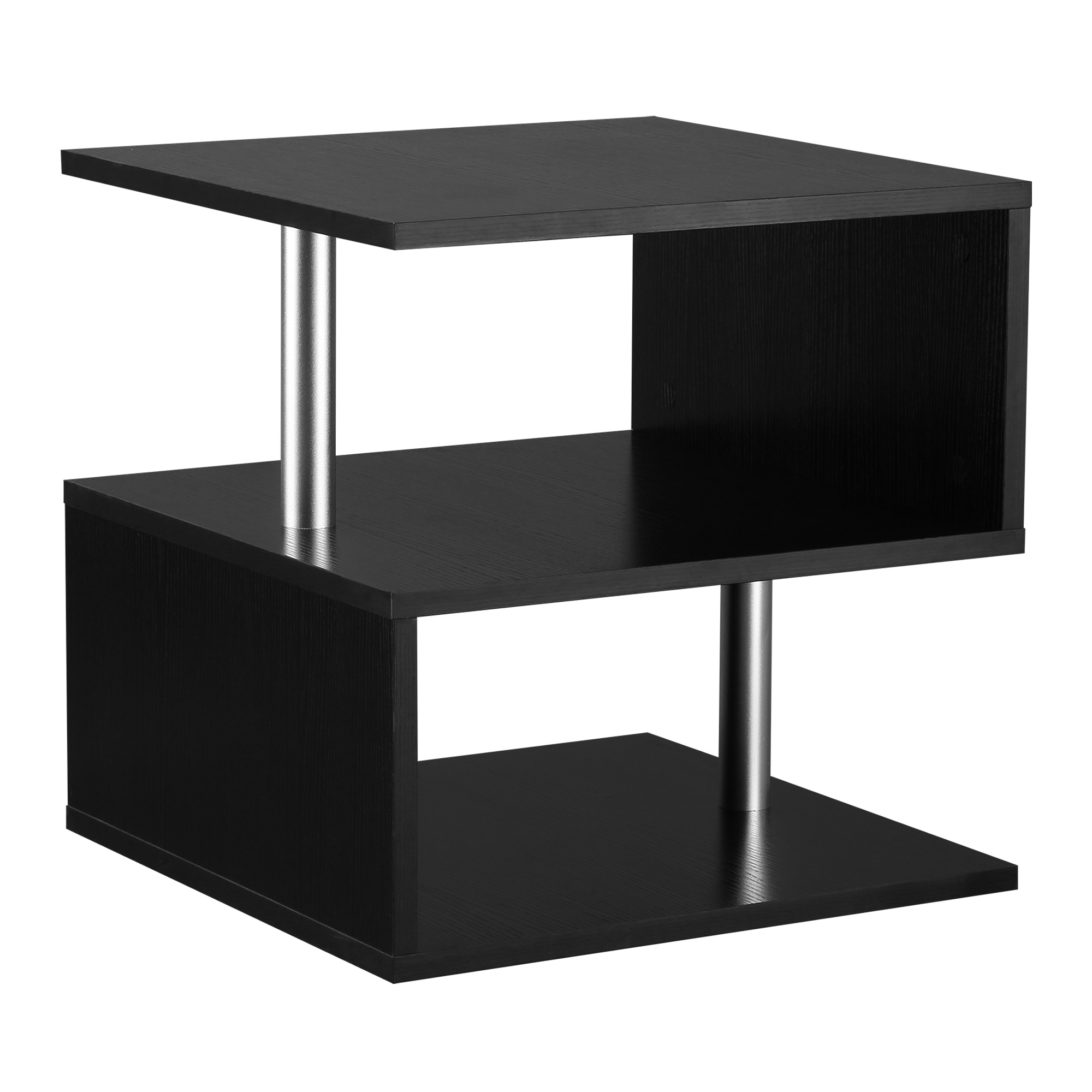HOMCOM Beistelltisch im modernen Design, 2 Regale, 50 cm x 50 cm x 50 cm, Schwarz + Silber