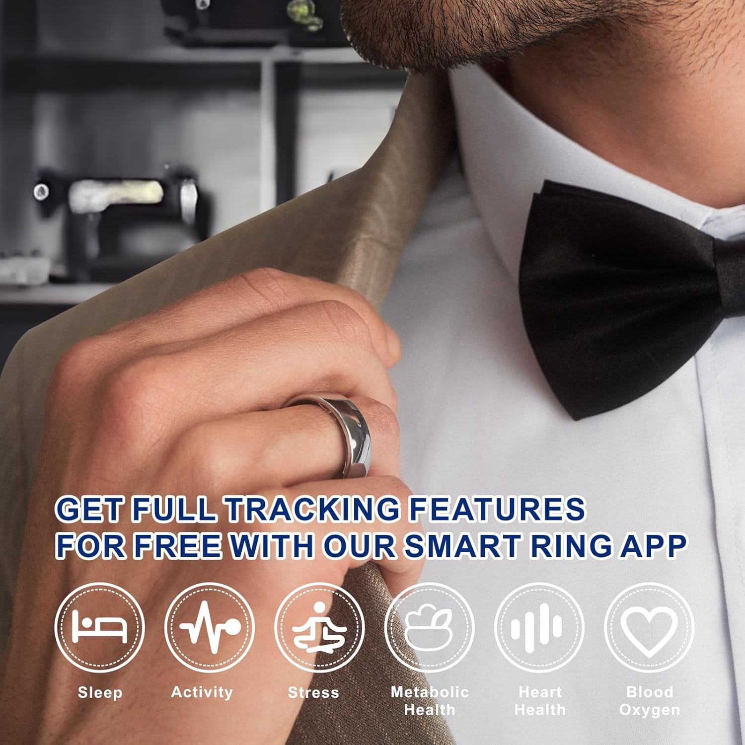 Smart Ring, Aktivitätstracker, Schlafring, Fitness-Tracking, Stress-Tracker, Herzfrequenz, Meditation, Temperatur, Atemwege, Kein App-Abonnement, Damen, Herren, iOS, Android (Silber, 7)