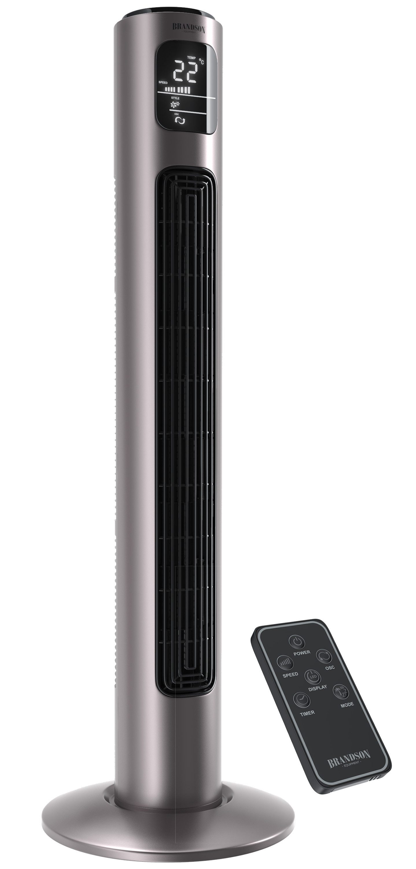 Turmventilator Oszillation 65°, Timer, Fernbedienung, Standventilator 96cm, Rauchgrau