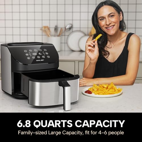 RAMJOY Air Fryer 6.8 Quarts, 10 in 1 Functions, Air Fry, Roast, Bake, Broil, Dehydrate, Large & Compact Air Fryers, Nonstick & Dishwasher Safe Airfryer Basket, Stainless Steel Air Fryer, Easy to Use : Home & Kitchen