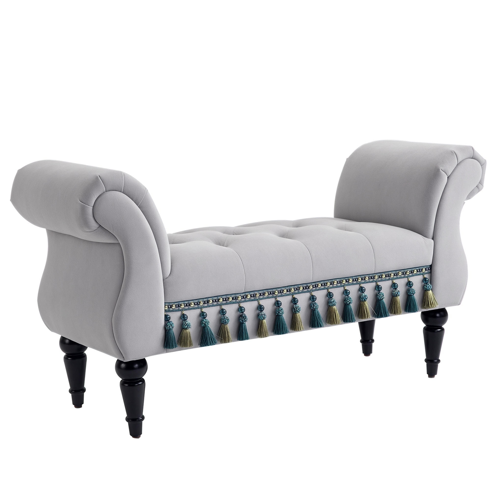 HOMCOM Sitzbank Polsterbank, Samtoptik, Luxus Bettbank mit Holzbeine, Flurbank für Schlafzimmer, bis 150 kg Belastbar, Hellgrau, 117 x 40 x 58 cm