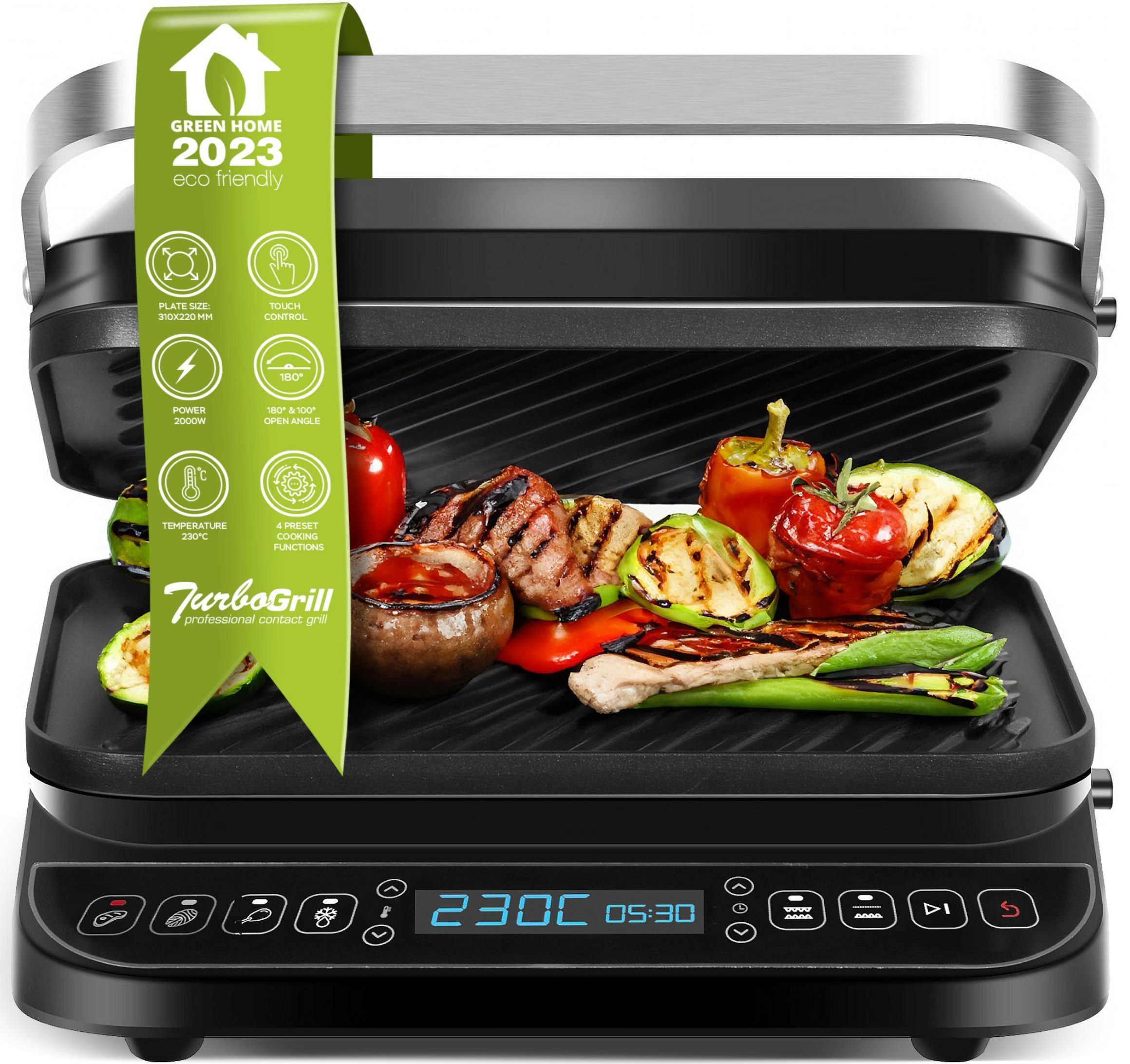 Elektrogrill abnehmbare Platten, digital, 180° Öffnung