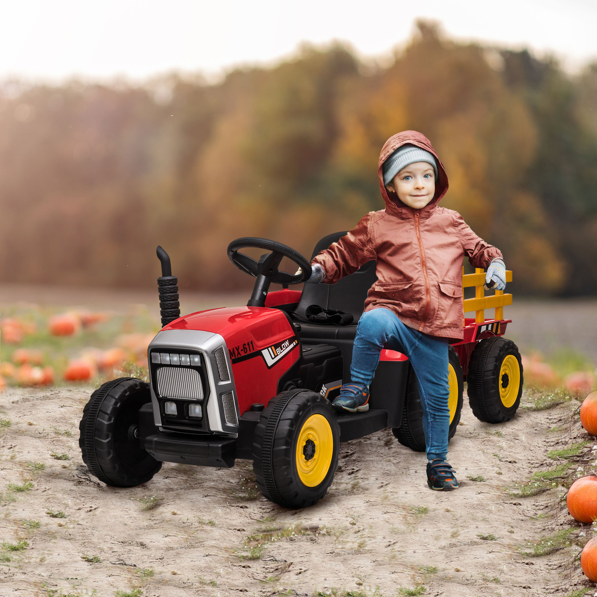 HOMCOM Elektrische kinderauto, kindertractor, inclusief ouderlijke afstandsbediening, maximale snelheid van 6 km/u; Rood + Zwart