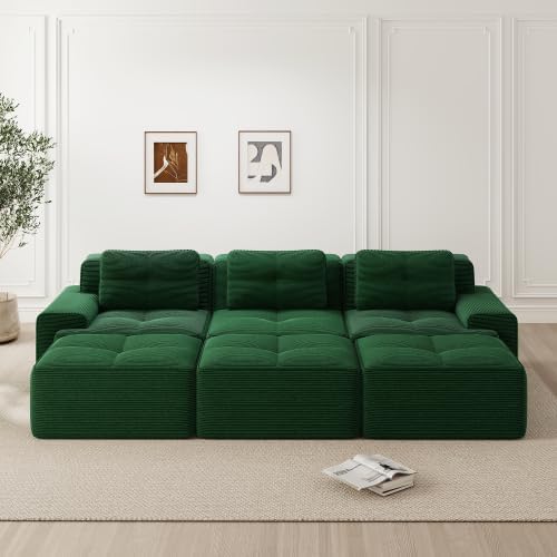 Cloud Divano angolare con funzione di sonno, divano modulare Boneless senza cornice, in velluto a coste adatto agli animali domestici, include 3 sgabelli, comodo scenario di seduta per