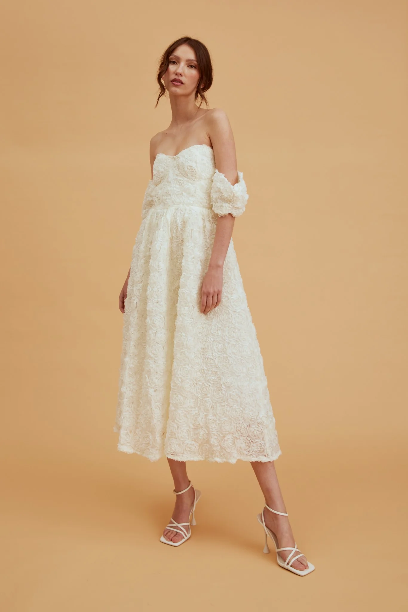 Amelia Cream Jacquard Bardot Midaxi Skater Dress
