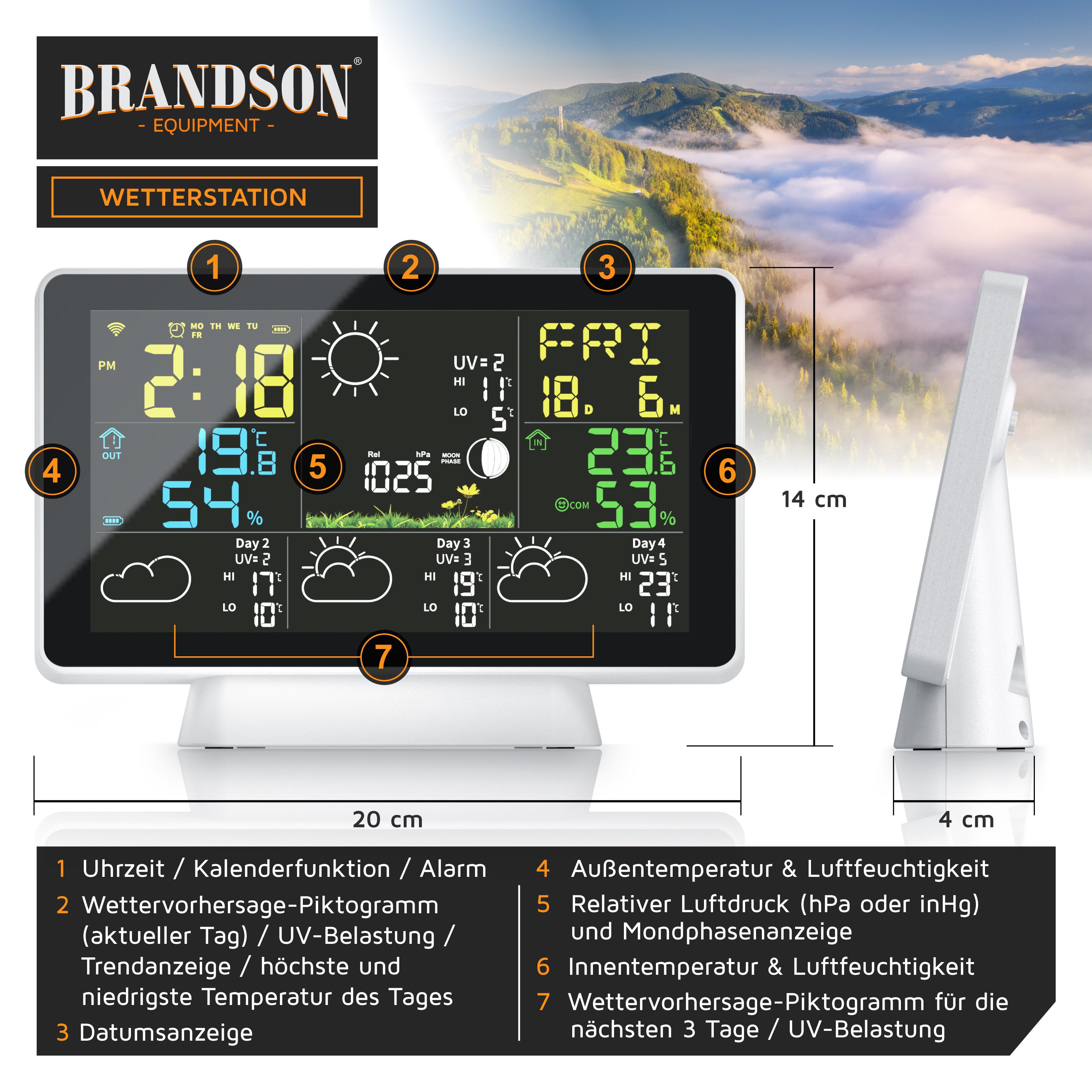 Wetterstation WIFI / Wlan, mit Funk Außensensor, Barometer, Luftfeuchtigkeit