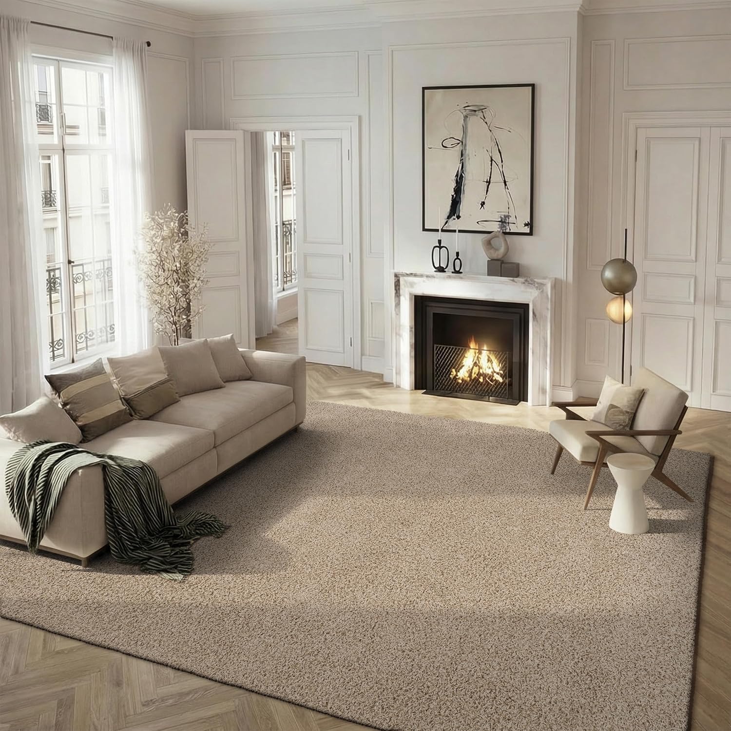 SAFAVIEH Area Rug 9x12 - Athens Shag Collection - Large - Beige, Non-Shedding & Easy to Clean, Ideal for Living Room, Bedroom, Dining Space (SGA119G)