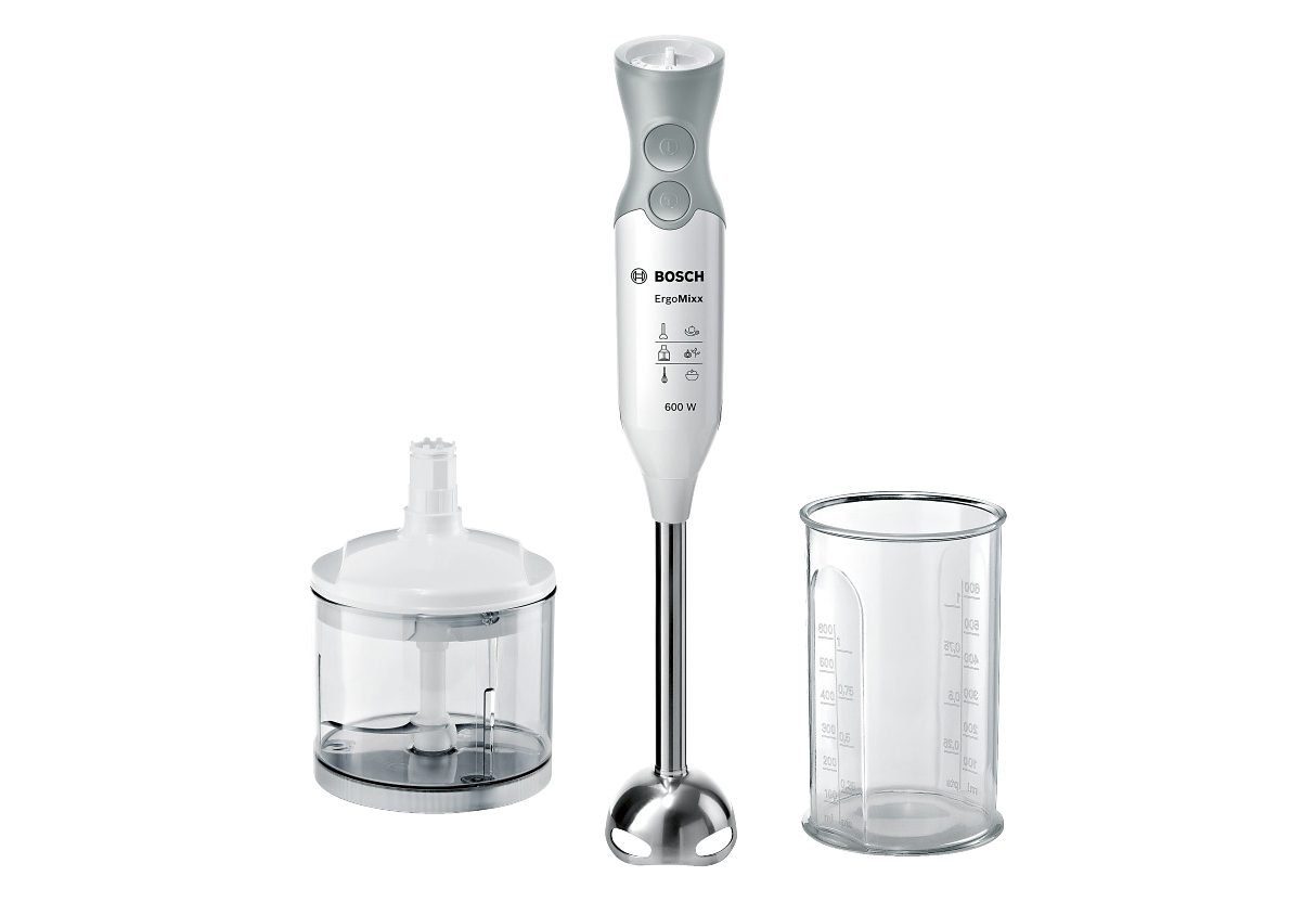 Stabmixer ErgoMixx MSM66120, Edelstahl-Mixfuß, Zerkleinerer, 12 Stufen, weiß