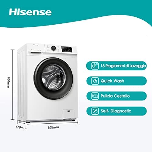 Hisense WFVB7012EM Front Load Washing Machine 7 kg 1200 rpm 15 Programs Steam LED Display Rapid Program Delay Start Child Lock