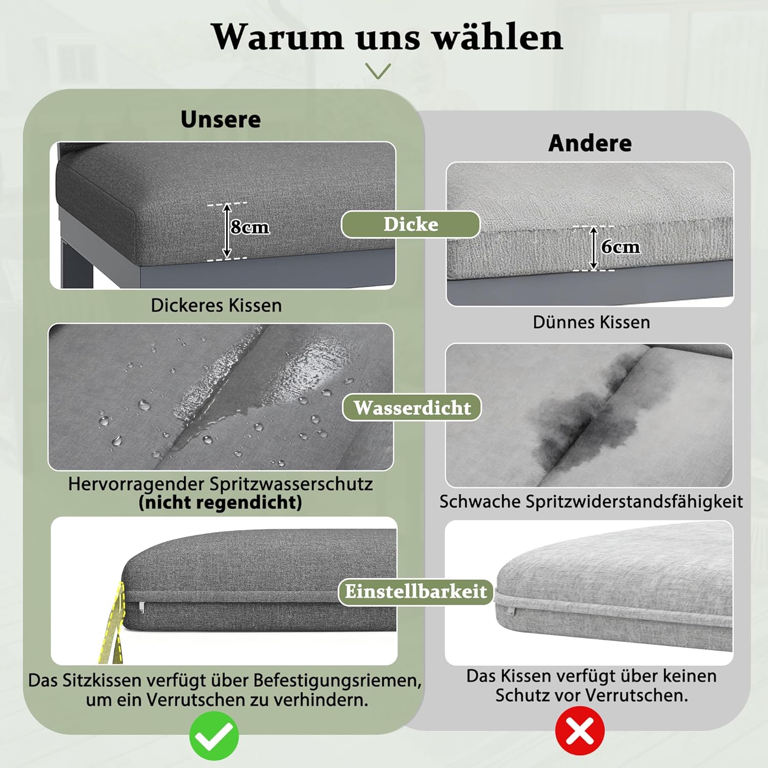Garten Lounge Set für 5-6 Personen, Ecksofa und Sessel-Sofa mit Höhenverstellbaren Tischbeinen, Abnehmbaren Wasserabweisenden Kissen, Modular für Balkon Garten Terrasse, B - Grau