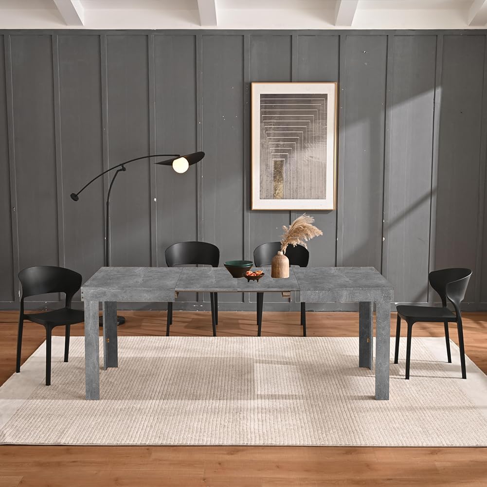 Shally Dogan Tavolo Allungabile da 4 a 6 Posti per Sala da Pranzo e Cucina, Tavolo Estensibile da 120 a 200 cm con Apertura a Scorrimento, Struttura Robusta, Design Moderno Salvaspazio (Cemento)