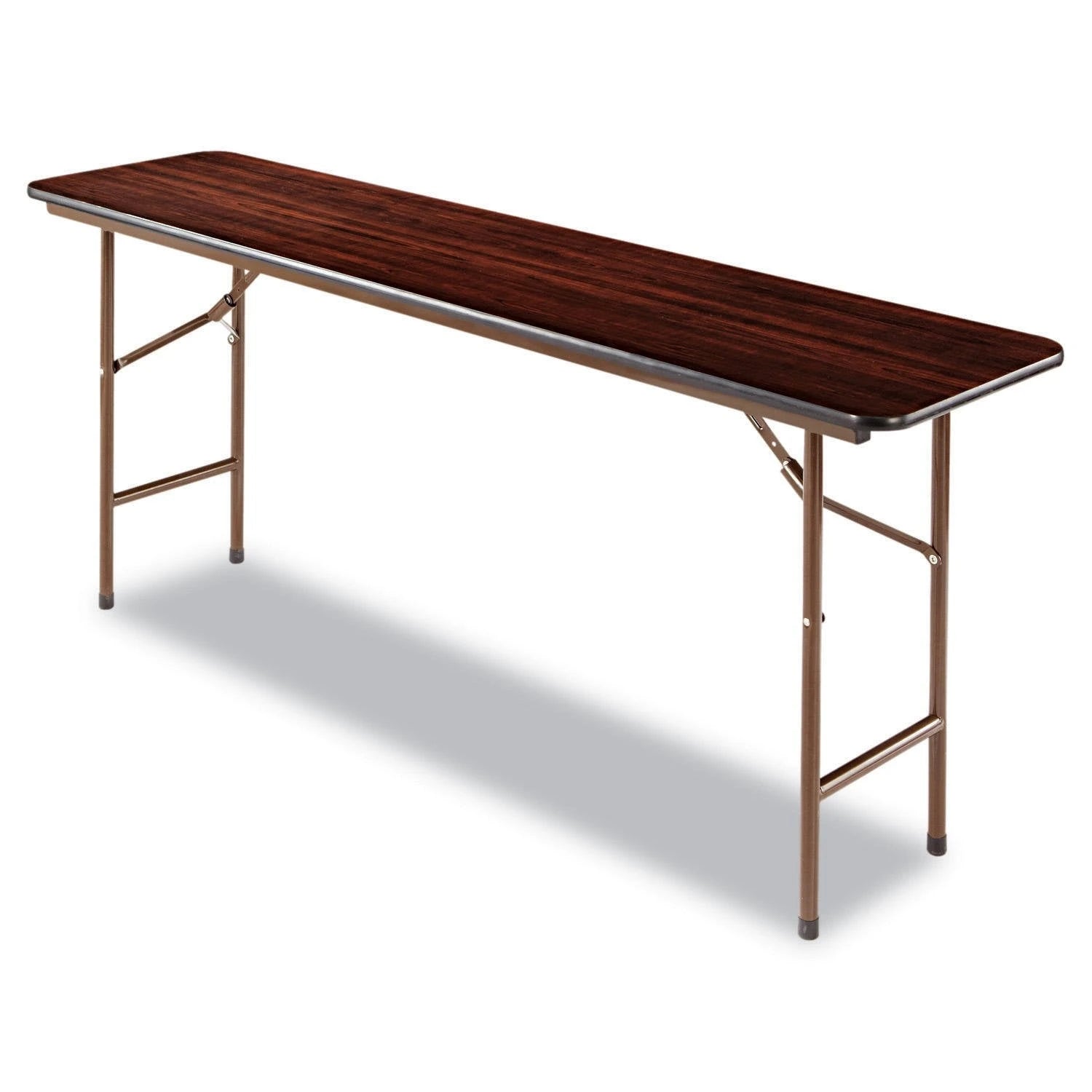 Alera Wood Rectangular Folding Table, 72&prime;&prime;W x 18&prime;&prime;D x 29&prime;&prime;H, Mahogany