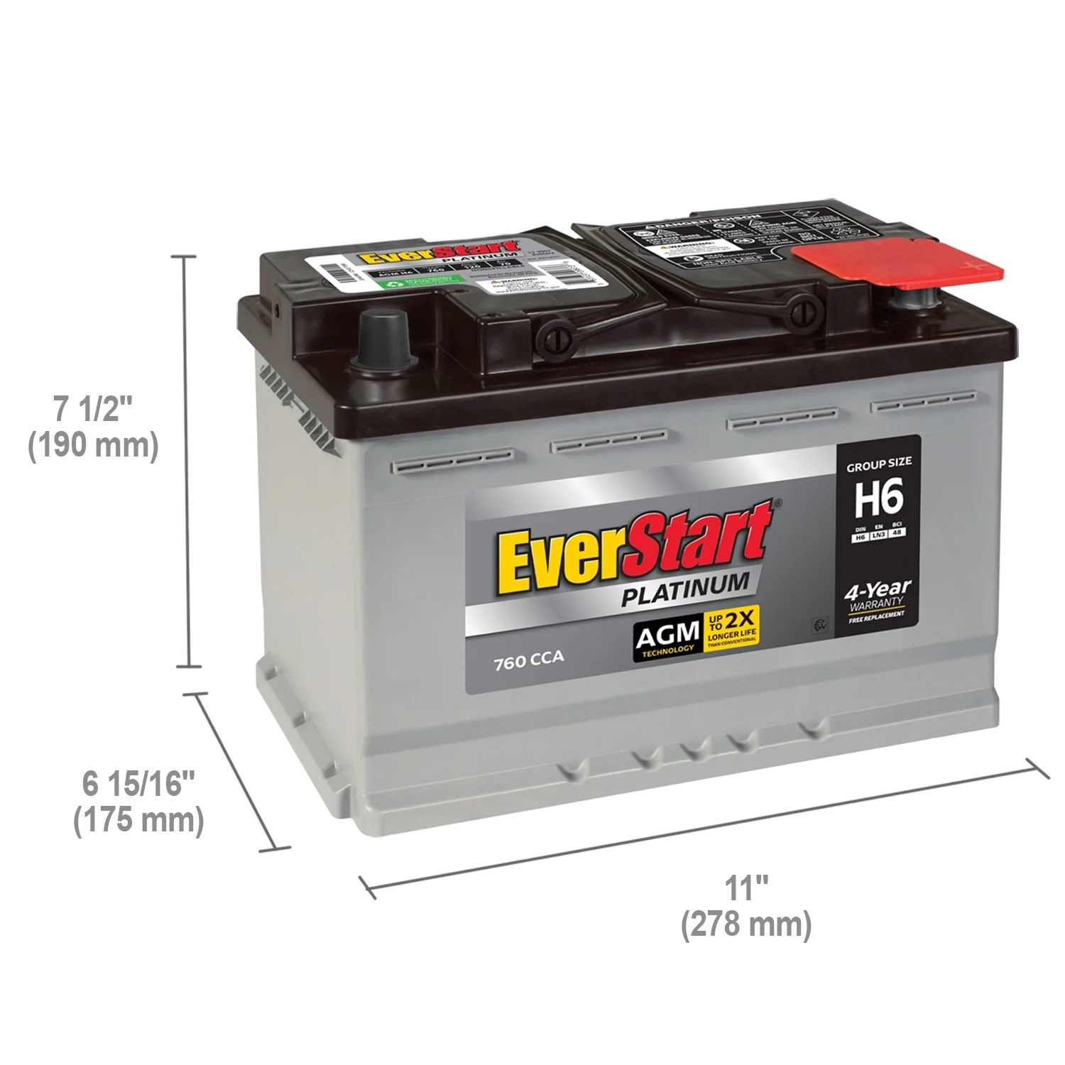 EverStart Platinum AGM Automotive Battery, Group H6 / LN3 / 48 12 Volt, 760 CCA