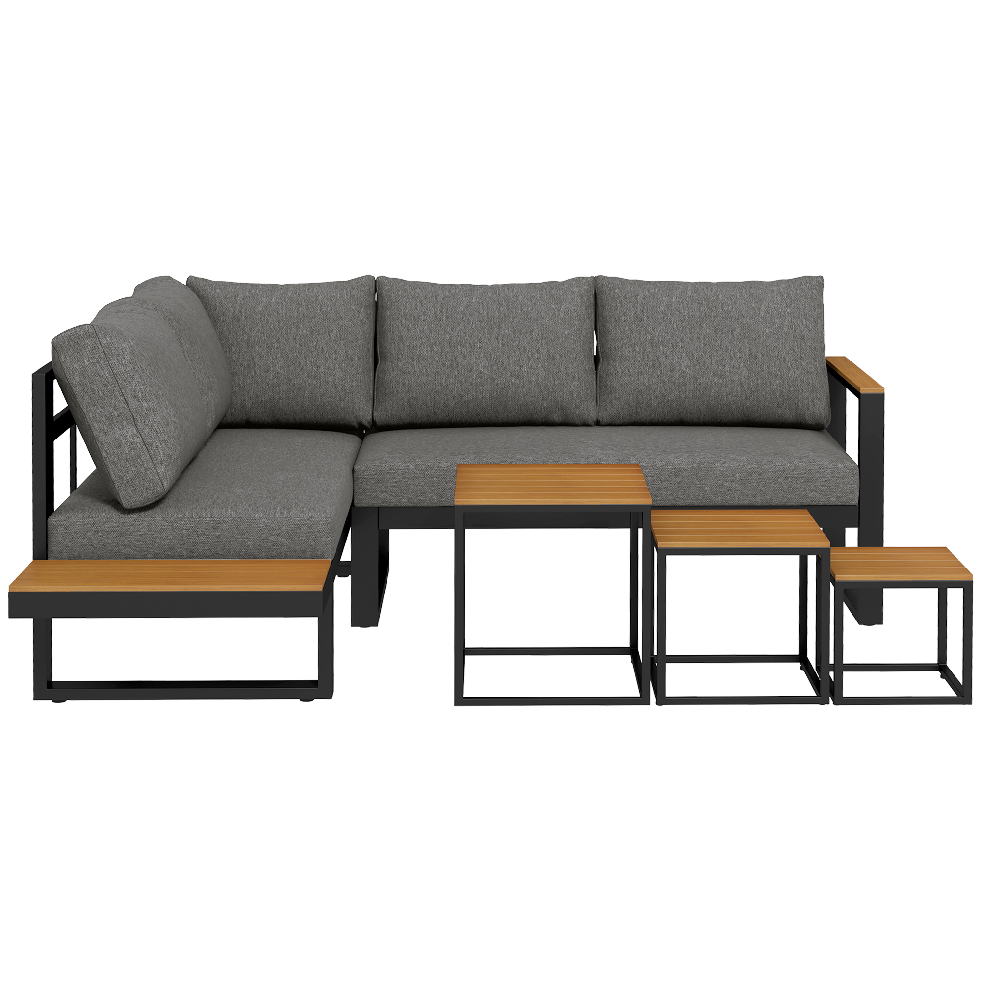 Outsunny Outdoorsitzgruppe 5-teiliges Loungemöbelsicht Gartenmöbelset, 148 cm x 61 cm x 71,5 cm, Grau + Natur