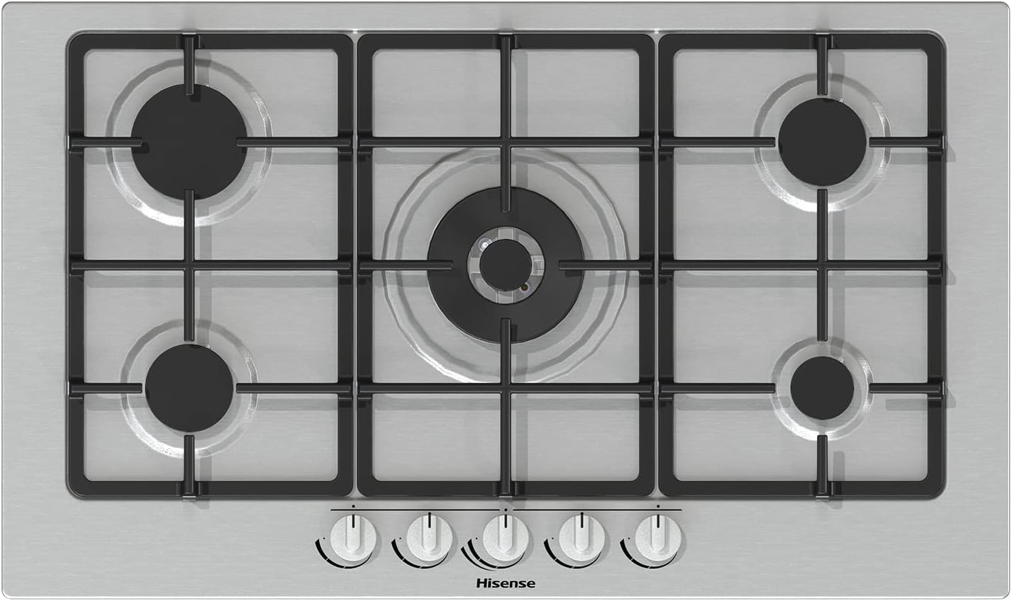 Hisense Gm642Xf Piano Cottura A Gas con 4 Zone Di Cottura, Larghezza 60 Cm, Griglie Smaltate, Accensione Integrata Nella Manopola, Finitura Inox Anti Impronta, Argento, 51 x 61 x 9 cm