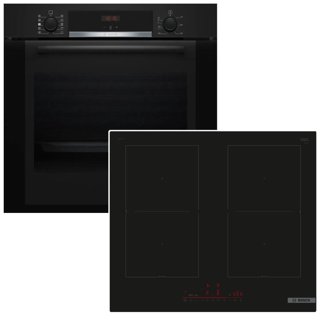Backofen-Set Hydrolyse Teleskopauszug + Induktionskochfeld PowerBooster autark 60cm