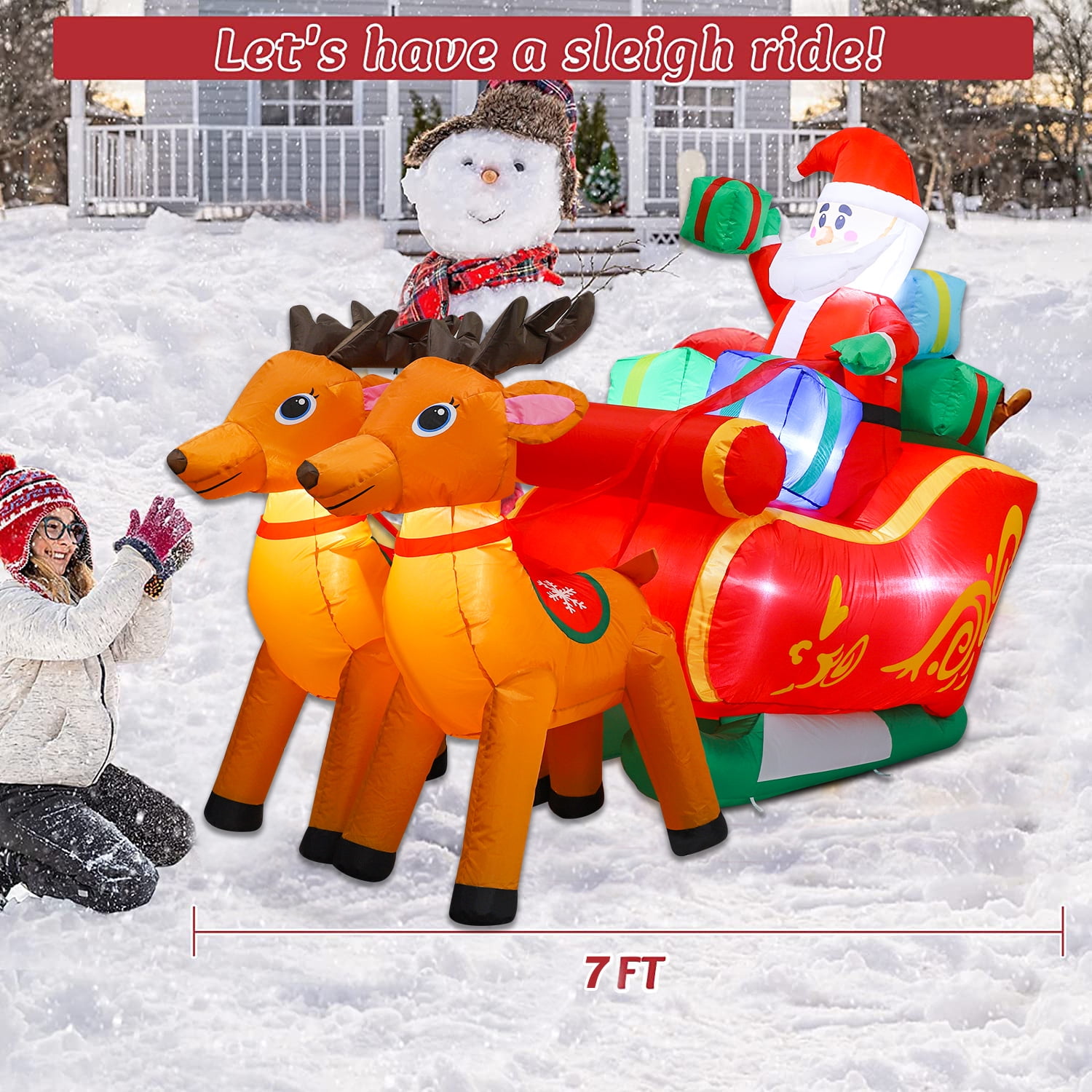 Inflatable Santa on Sleigh with LED Lights, 7ft &ndash; Durable Outdoor Christmas Decoration by [Brand Name]