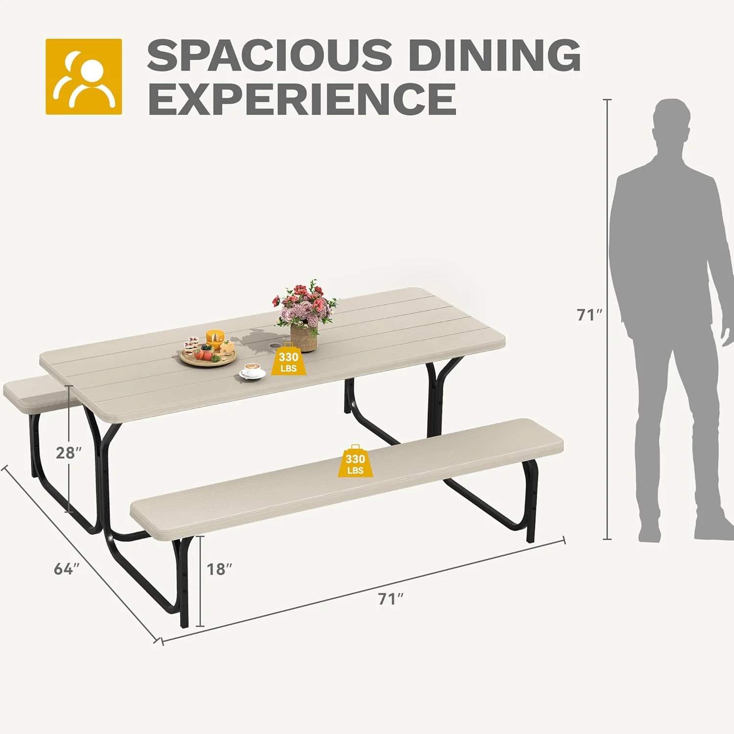 6FT Heavy Duty Picnic Table with Benches and Umbrella Hole