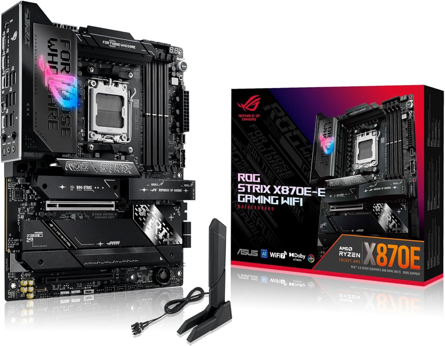 ROG Strix X870E-E Gaming WiFi Scheda madre AMD, 18+2+2 stadi di alimentazione, slot DDR5, cinque slot M.2, PCIe 5.0, GPU di nuova generazione, WiFi 7, USB 20G con PD 3.0 fino a 30W, Aura Sync