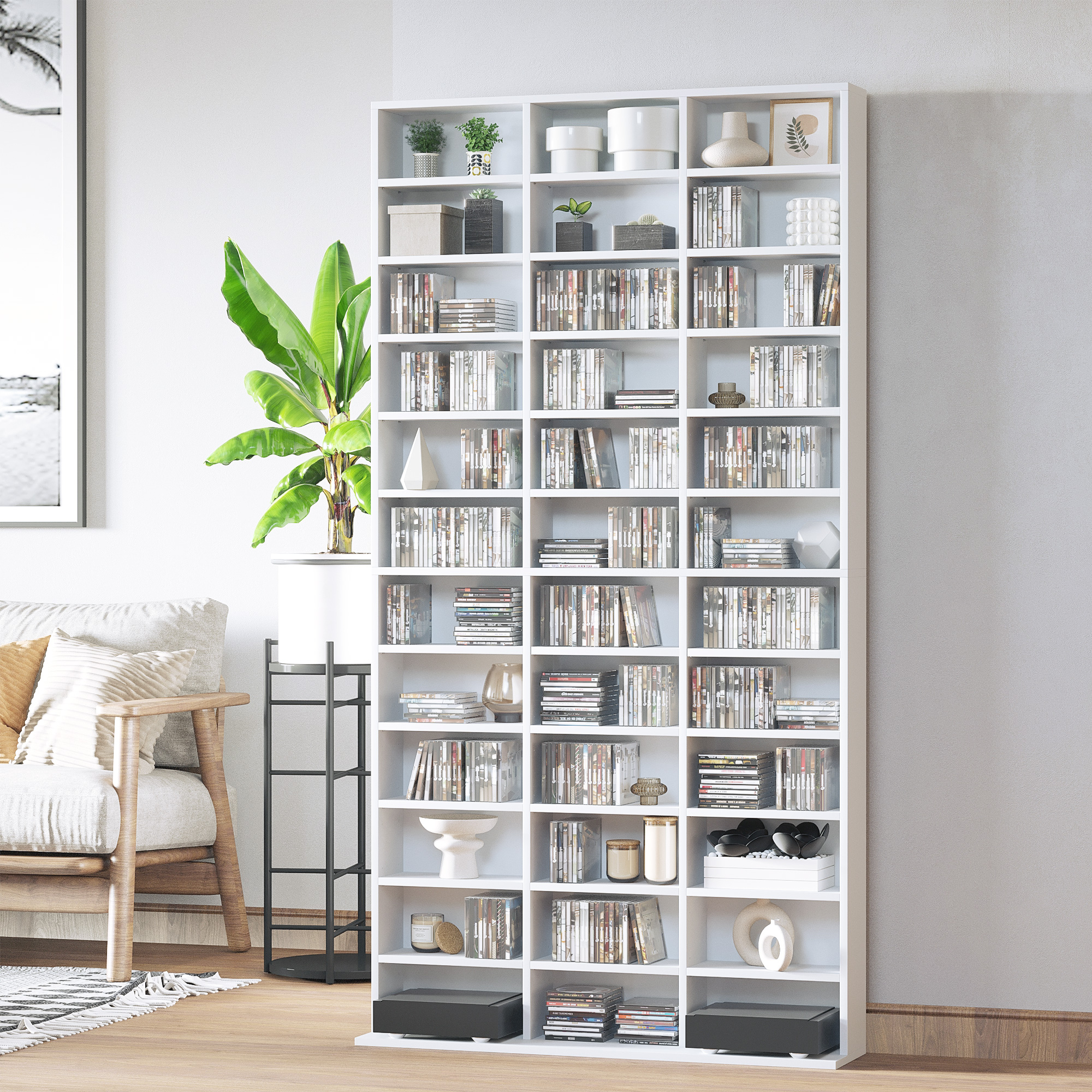 HOMCOM CD/DVD Regal Aufbewahrung für 1116 CDs 36 höhenverstellbare Fächer Weiß