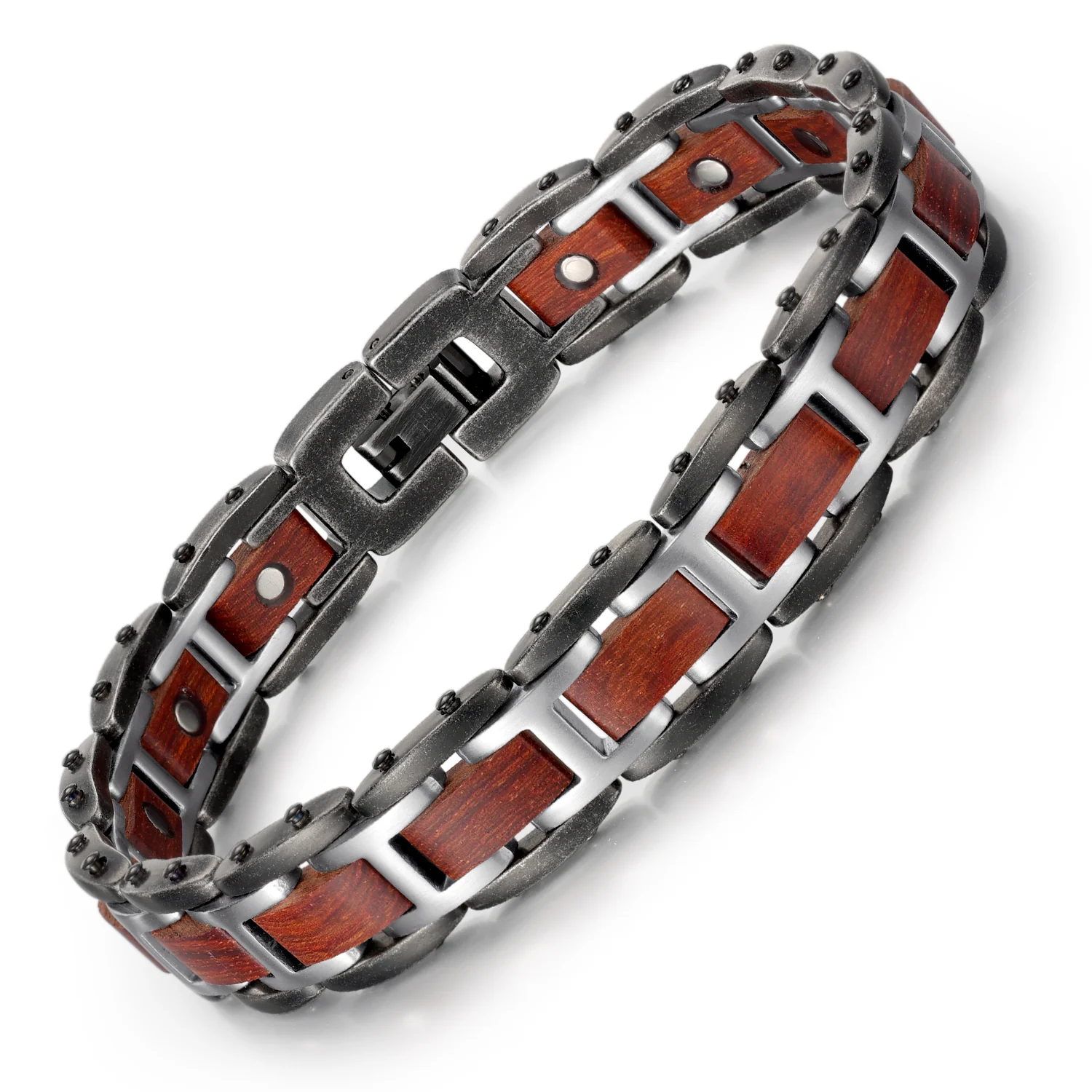 RainSo Stainless Steel Wood Effective Magnetic Bracelets Relieve Pain