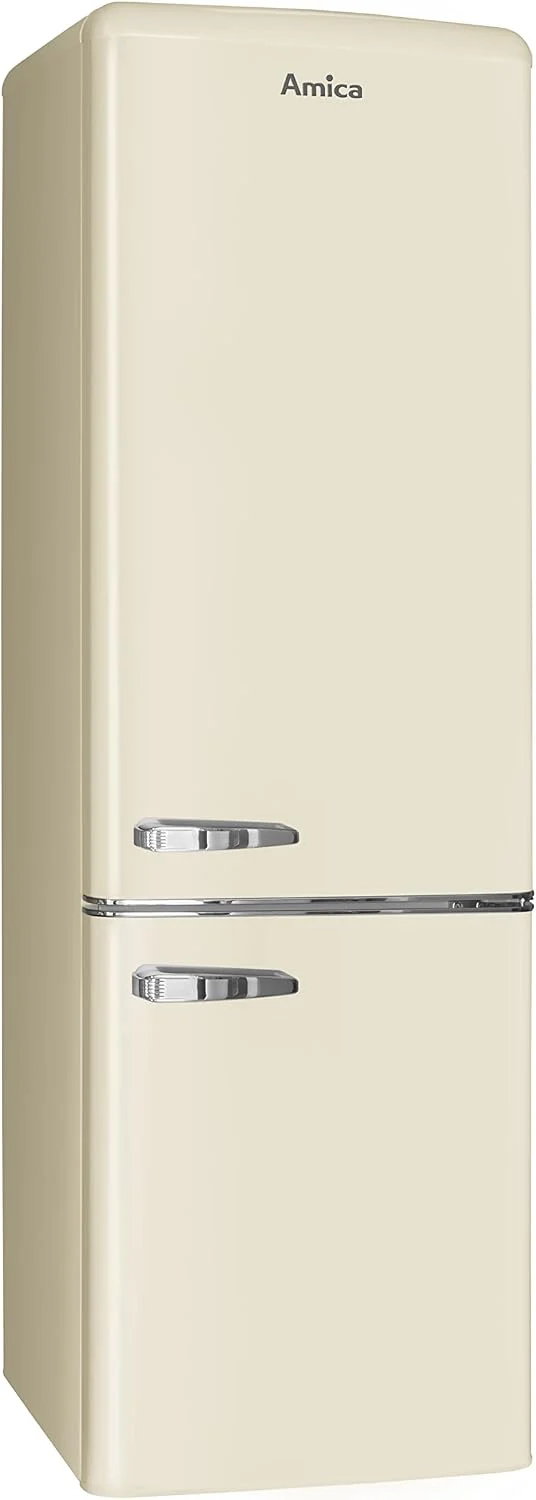 Amica Kühl-Gefrierkombination, 181 x 55 x 62 cm, 244 l, Beige, Retro Kühlschrank freistehend mit Gefrierfach LED
