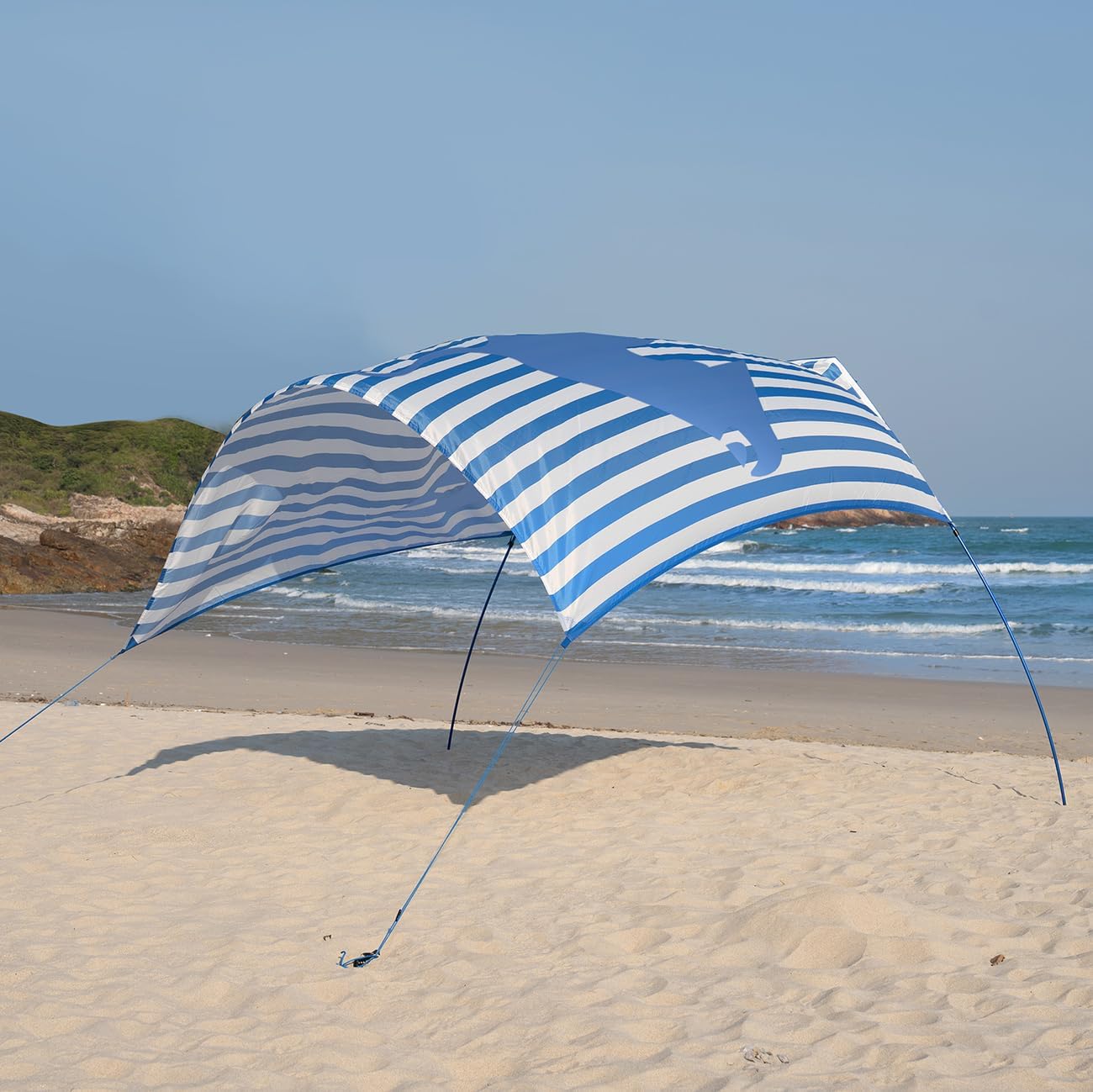 Strand-Sonnendach, Zelt, Unterschlupf, Winddach für Strand, Hinterhof, Park, Dessert, geringes Gewicht, einfacher Aufbau, 150 m², Schatten für 3-6 Personen, Regatta-Mantastrahlen-Streifen