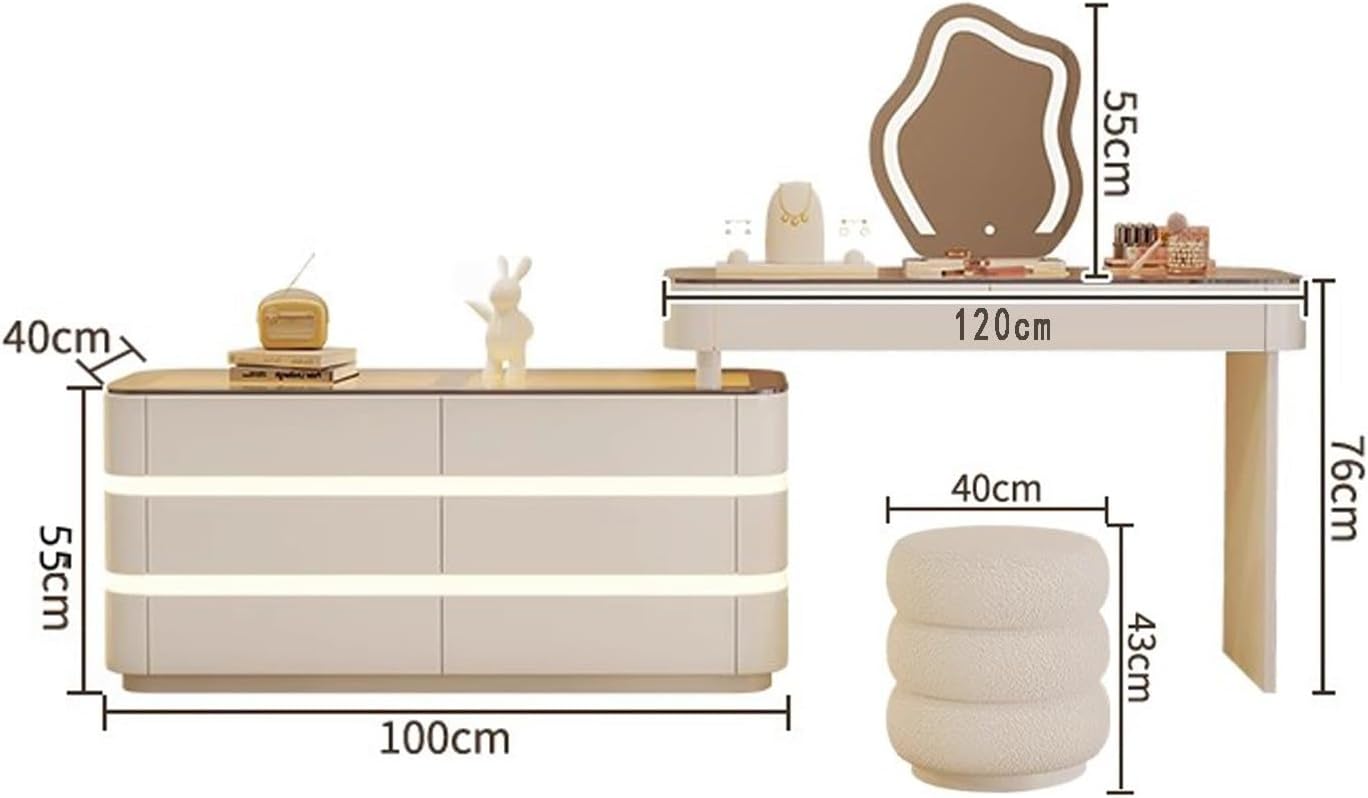 Makeup Table with Lights and Adjustable LED Sockets, Makeup Table with 8 Drawers, for Bedroom