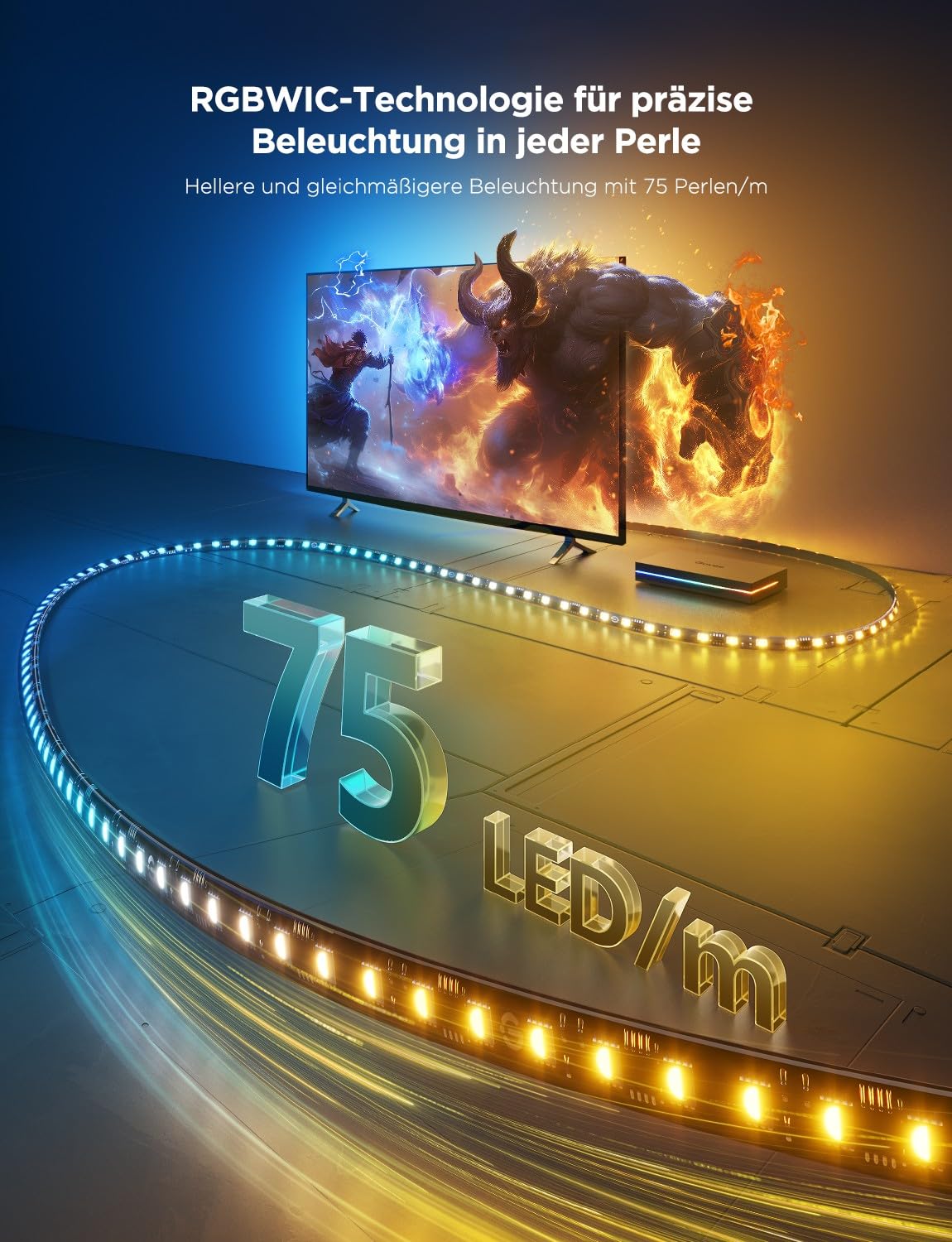 HDMI 2.1 Sync Box Kit mit TV-Hintergrundbeleuchtung, 8K bei 60 Hz und 4K bei 144 Hz, RGBWIC LED Streifen 75 LEDs/m, Modell H6604312DE