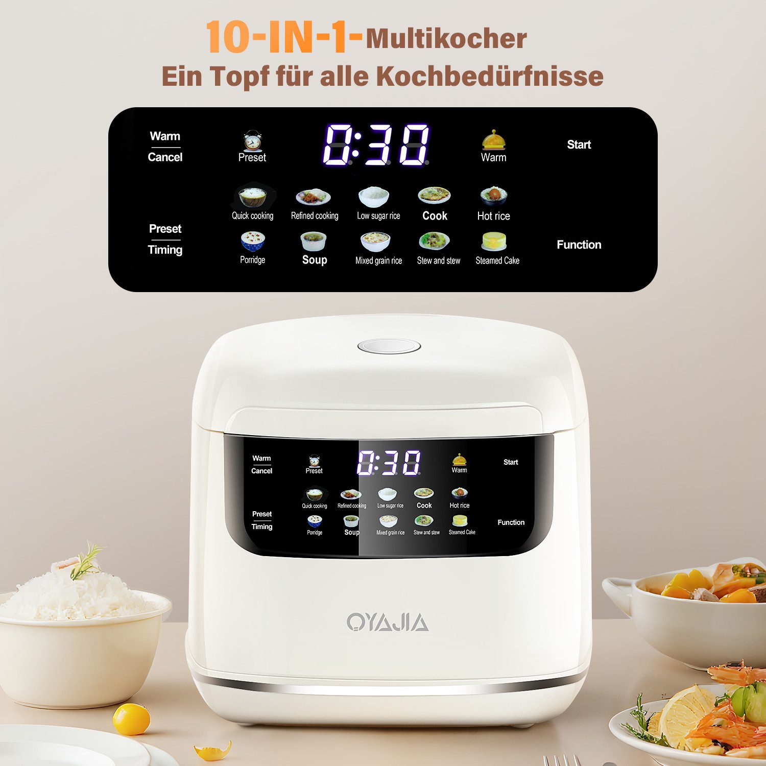 Reiskocher Reiskocher 2,5L, Rice Cooker mit Low Carb Funktion and Dampfgarer