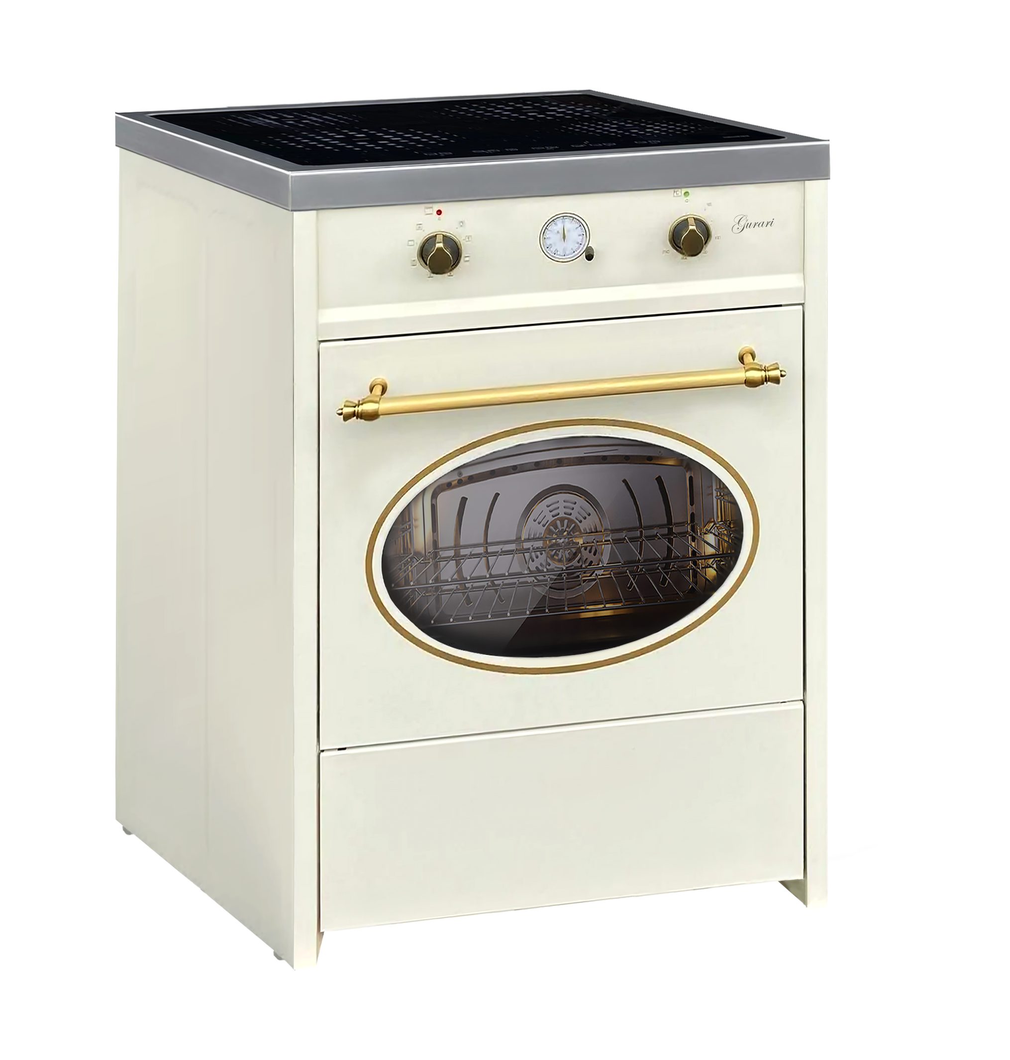 Induktions-Standherd 60 cm, 60 L Retro Range Coocker in Creme GCH E 612+Grillplatte, Standherd mit Induktionskochfeld