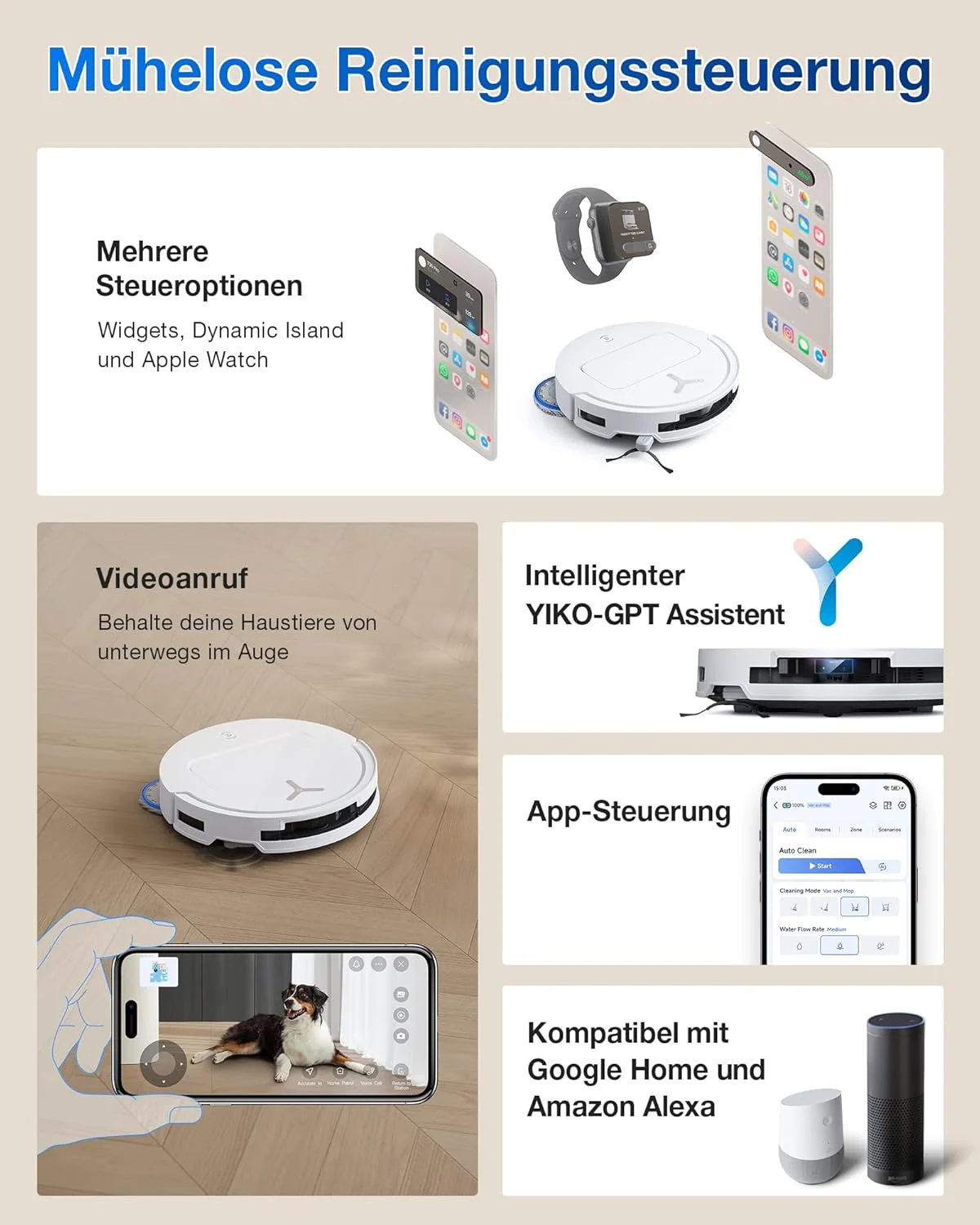 ECOVACS DEEBOT T50 PRO Omni Saugroboter mit Wischfunktion, Ausfahrende Seitenbürste und Wischmopp, 15.000 Pa, T30 PRO OMNI-Upgrade, Auto Zugabe von Reinigungslösung, Moppwäsche mit 75°C heißem Wasser