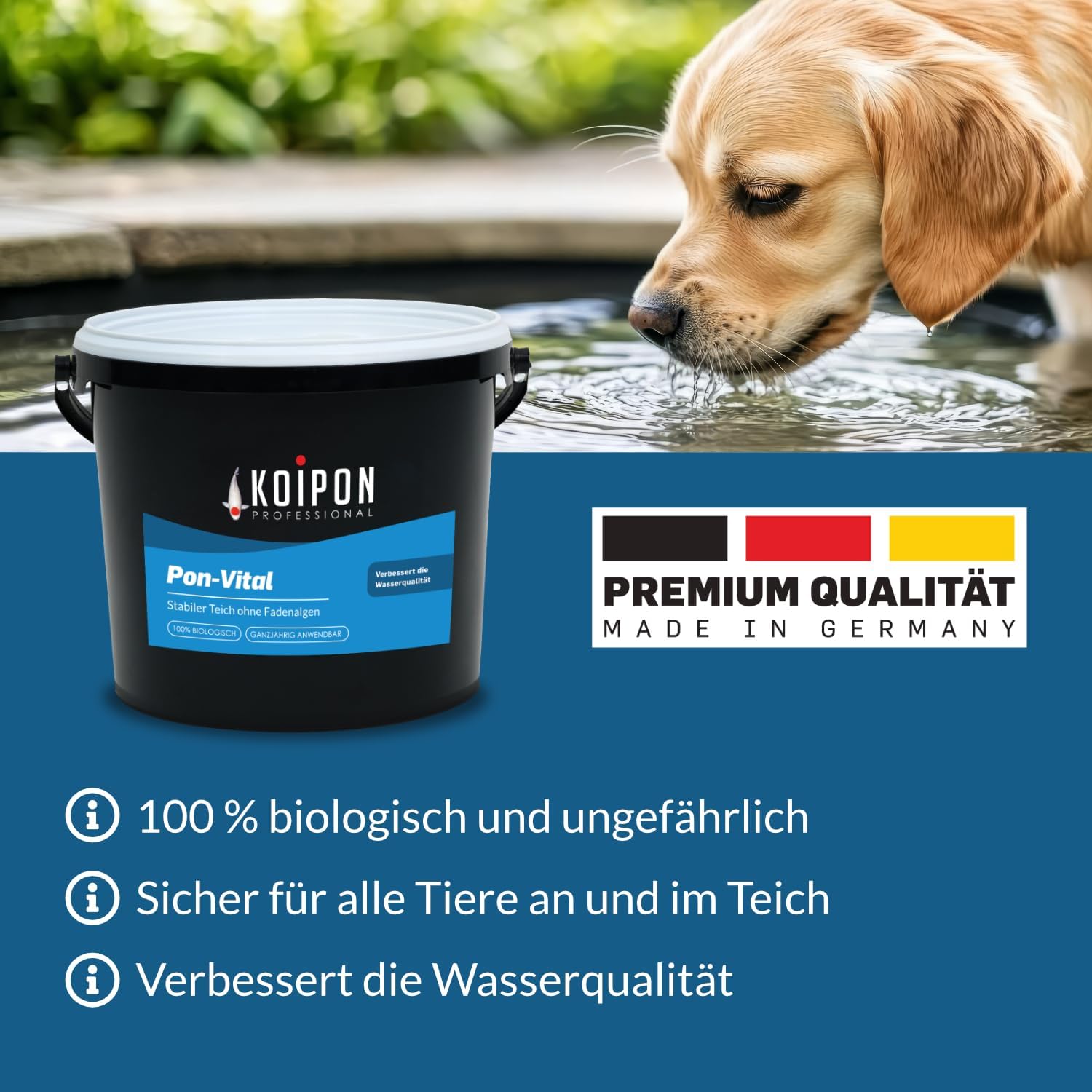 KOIPON Pon-Vital 25 kg, Die 100% biologische Alternative zum Fadenalgenvernichter gegen Algenwachstum und Fadenalgen im Gartenteich