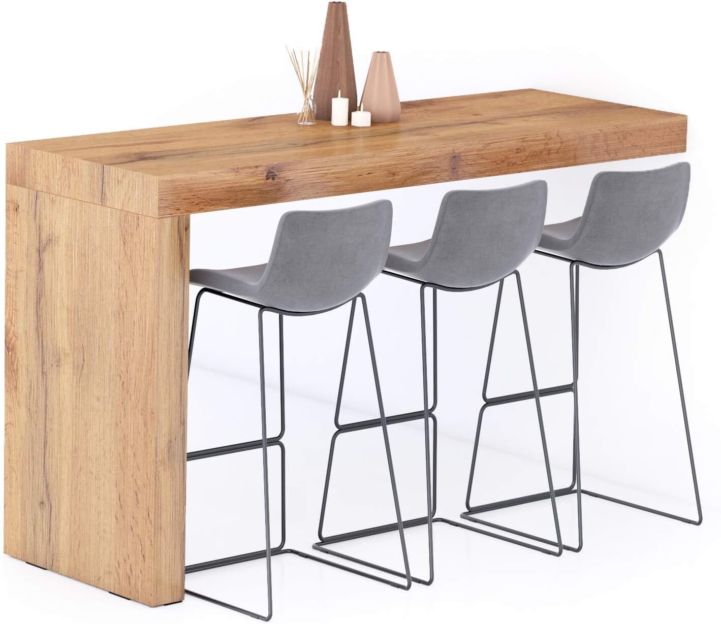 Mobili Fiver, Penisola Evolution 180x60, Rovere Rustico, Tavolo Penisola Cucina per 6 persone, Made in Italy