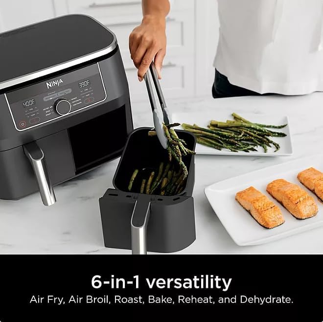 Ninja Foodi   AD150, 8 Quart, 6 in 1 DualZone Air Fryer, 2 Basket, Smart Finish & Match Cook, Air Fry, Roast, Bake, Reheat, Dehydrate, Dishwasher Safe, Family Size, Black : Home & Kitchen