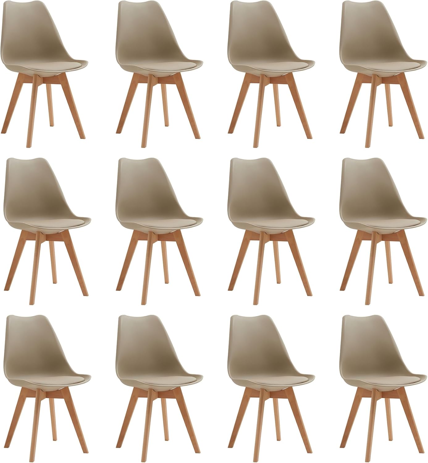 Set di 12 Sedie da Pranzo，Sedie da Cucina con Seduta Imbottita e Gambe in Legno di Faggio, ideali per Sala da Pranzo, Cucina, Soggiorno, Bar (Marrone)