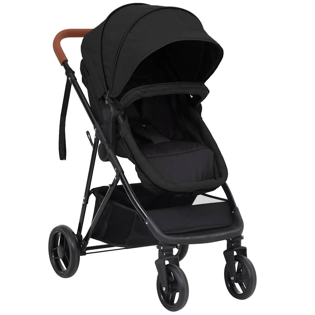 Kinder-Buggy 3-in-1 Kinderwagen Anthrazit und Schwarz Stahl