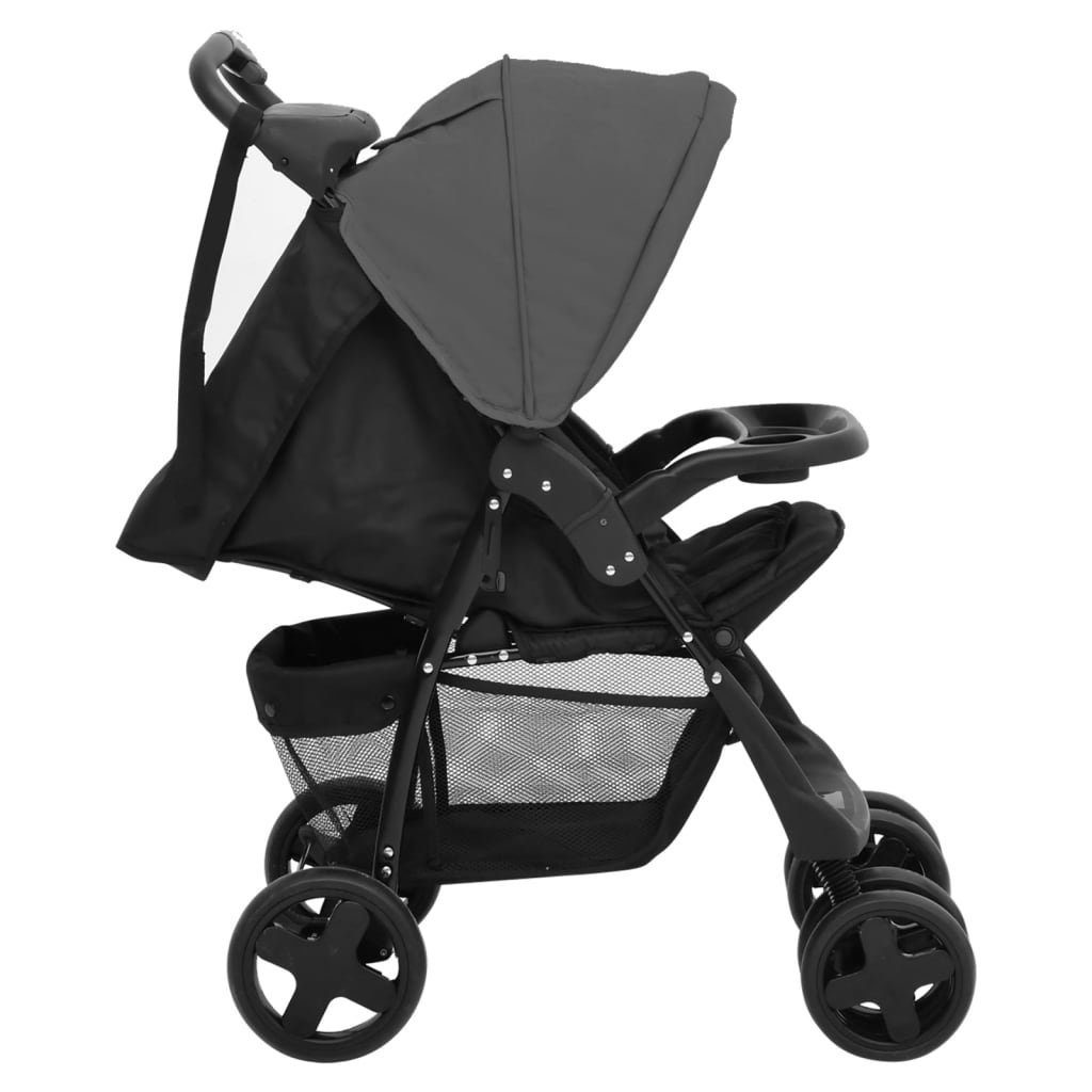 Kinder-Buggy aus Stahl, Leinen in Dunkelgrau und Schwarz