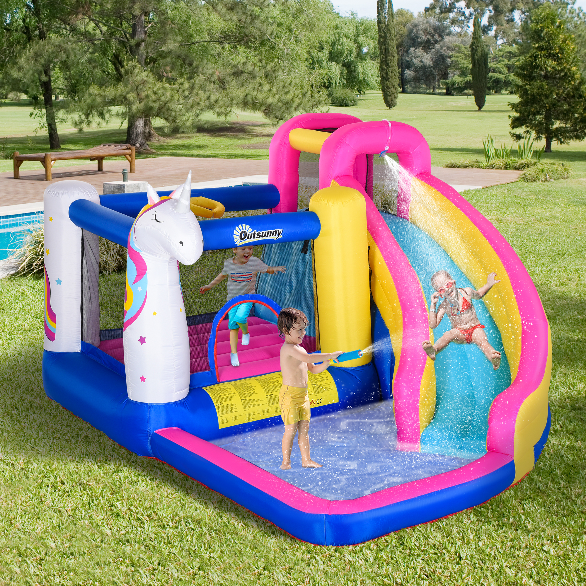 Opblaasbaar springkasteel met glijbaan speelkasteel springkasteel met blazer voor 4 kinderen