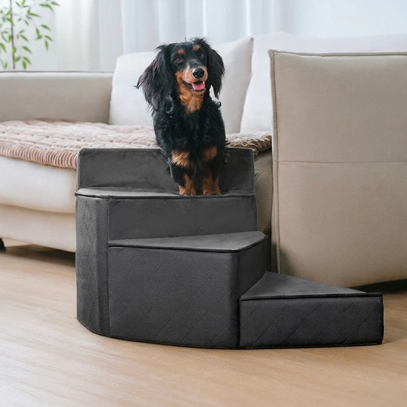 Spiral Dog Stairs �C Water-Repellent Faux Leather & Joint-Friendly Sponge