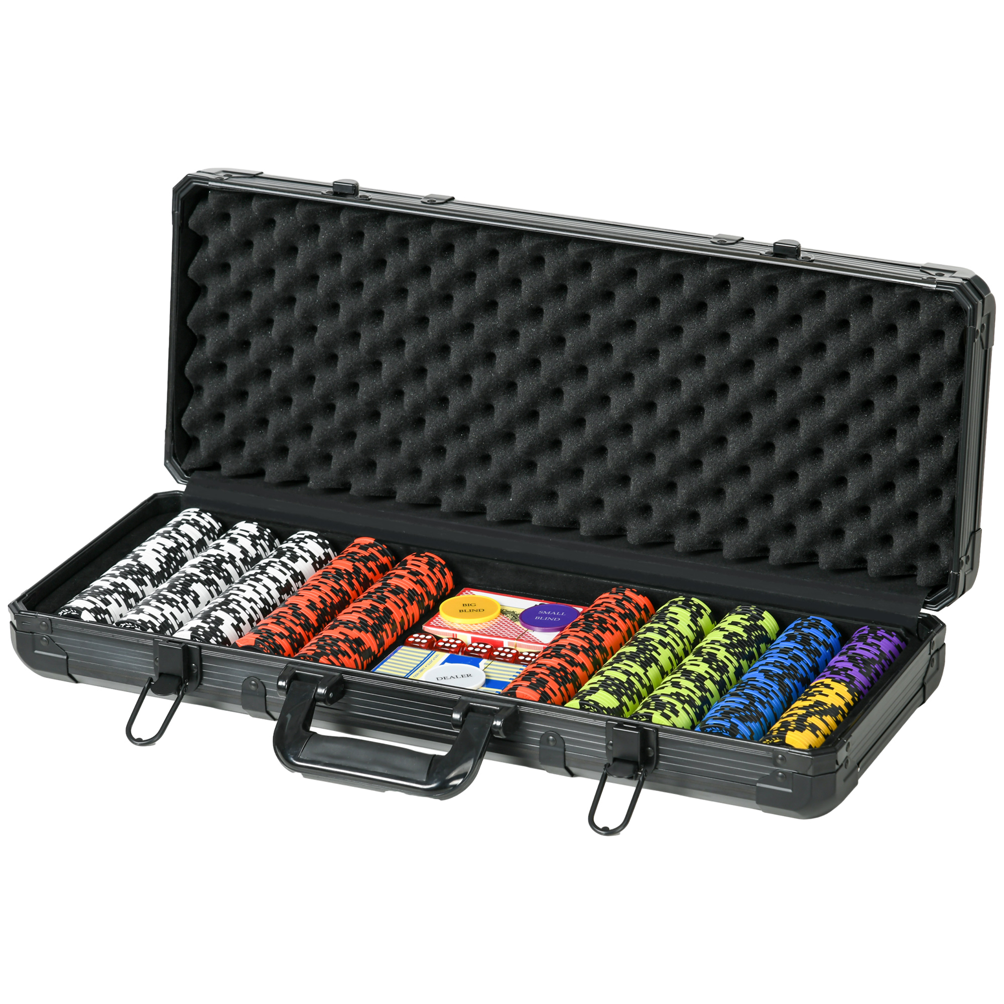 SPORTNOW Pokerkoffer Pokerset, mit 500 Chips 5 Würfeln 2 Kartenspielen 3 Buttons