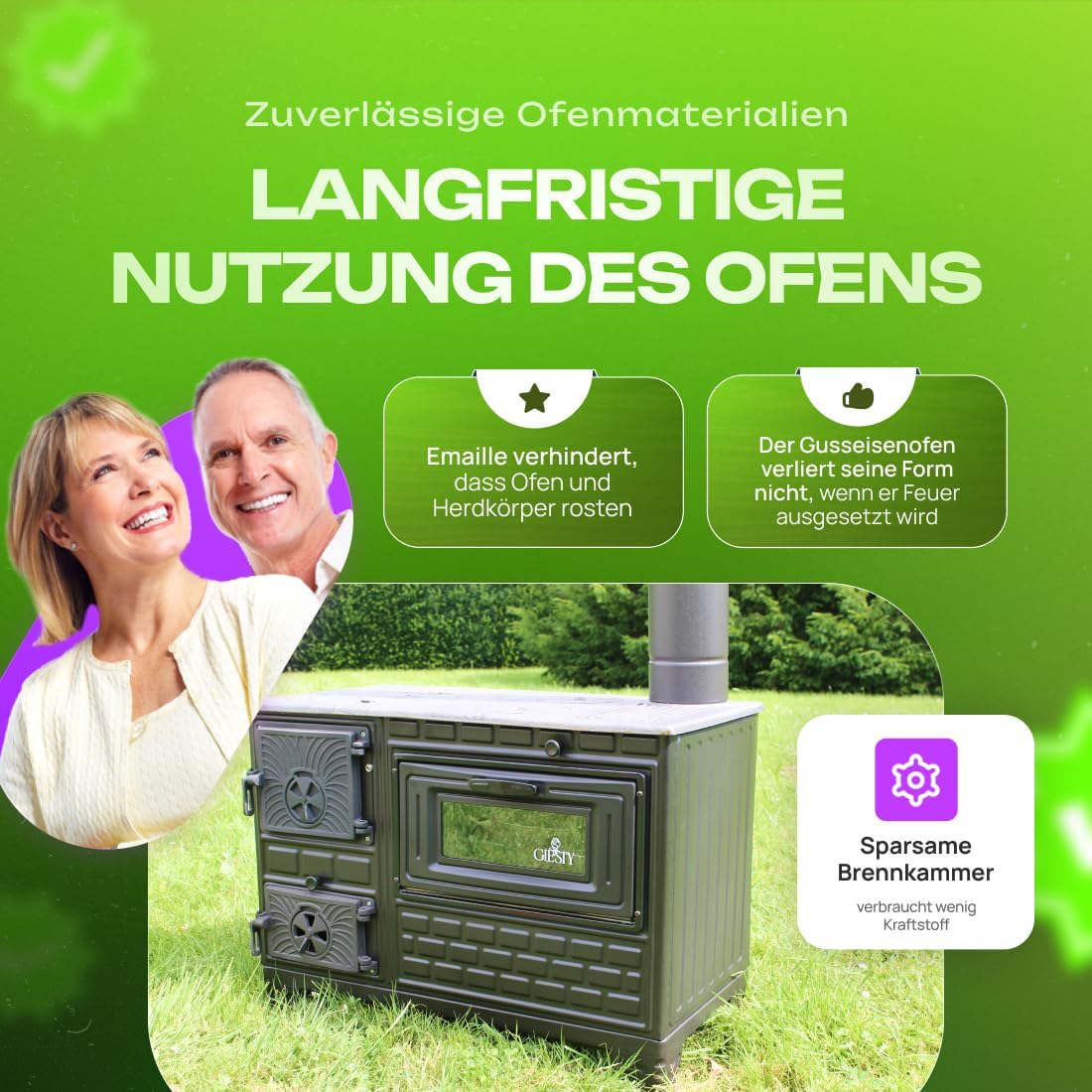 Outdoor-Küchenofen Terrassenofen, Holzofen mit Holz und Holzkohle, Garten-Kamin, Outdoor-Küchenherd, Kuzine Soba (Gusseiserne Tür+2 Rohre)
