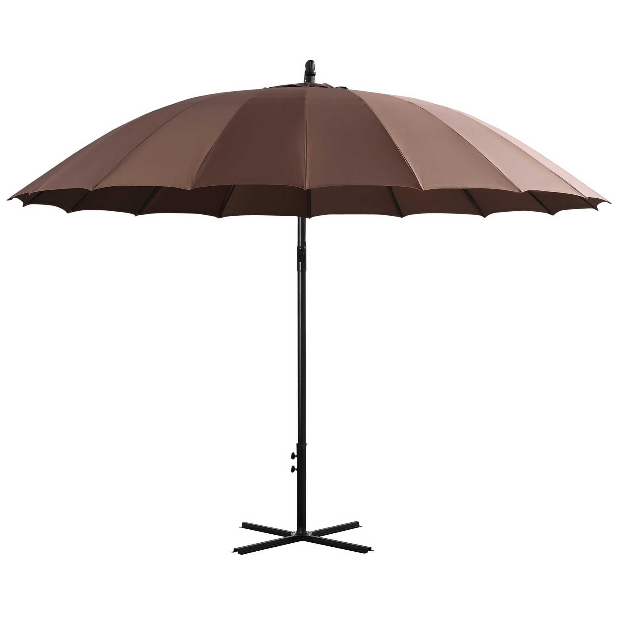 Outsunny Offset rund neigbarer Sonnenschirm mit Kurbel Metallgestell Mast dim. Ø 2,96 x 2,45H m hochdichtes Polyestergewebe Schokolade