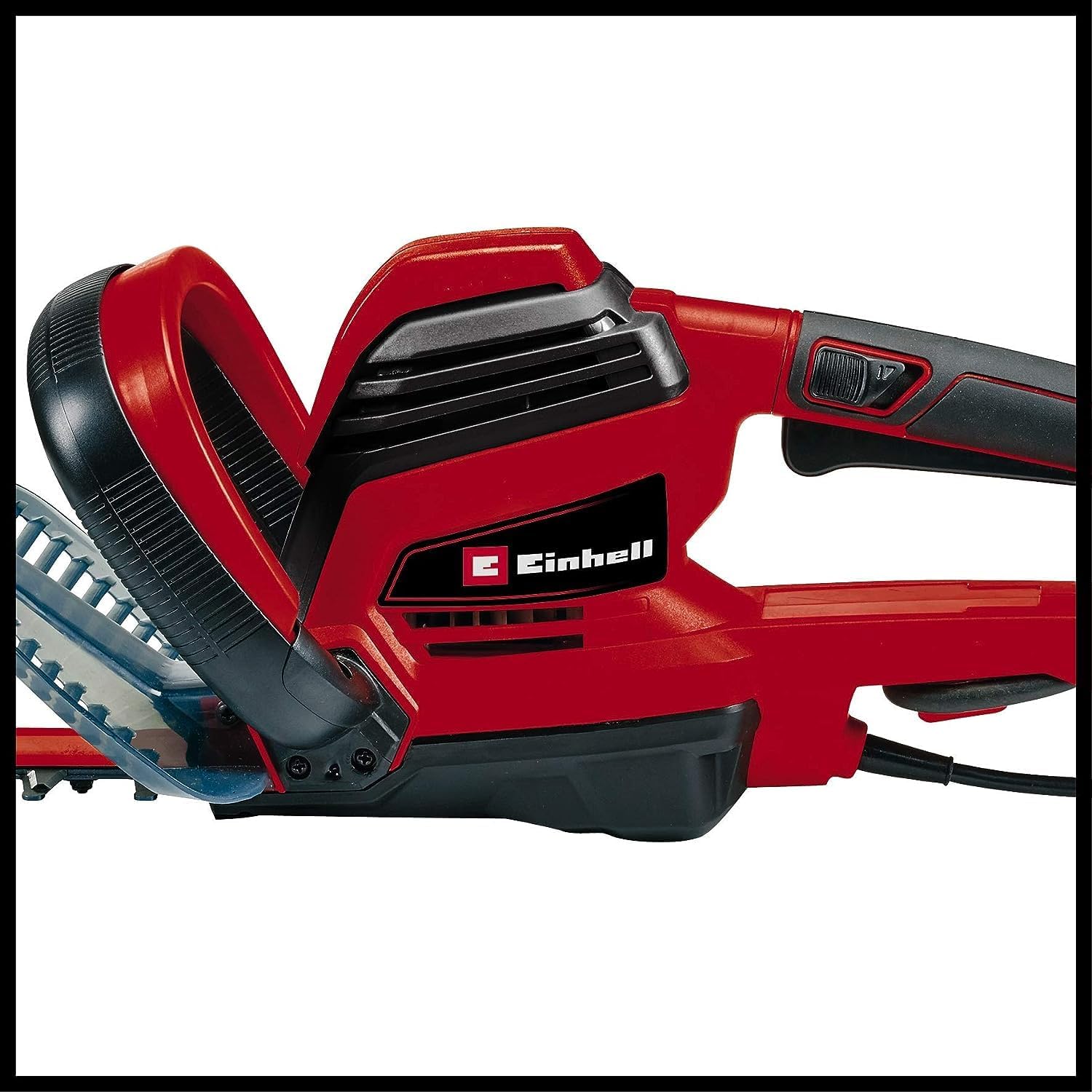 Einhell Elektro-Heckenschere GE-EH 7067 (700 W, Messer aus  geschnittenem u. diamantgeschliffenem Stahl, Metallgetriebe, Stoschutz, inkl. Kcher)