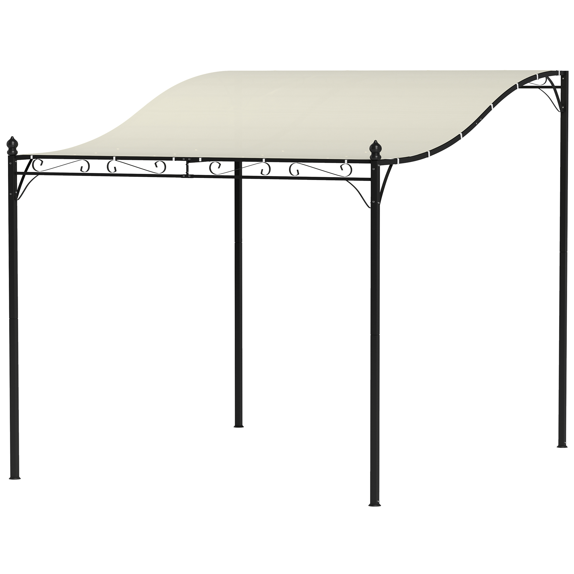Outsunny 2,5 x 3 m Pergola, Wandmontierter Garten-Pavillon, wasserbeständig, Metallrahmen, Ablauflöcher, Schattendach, Cremeweiß