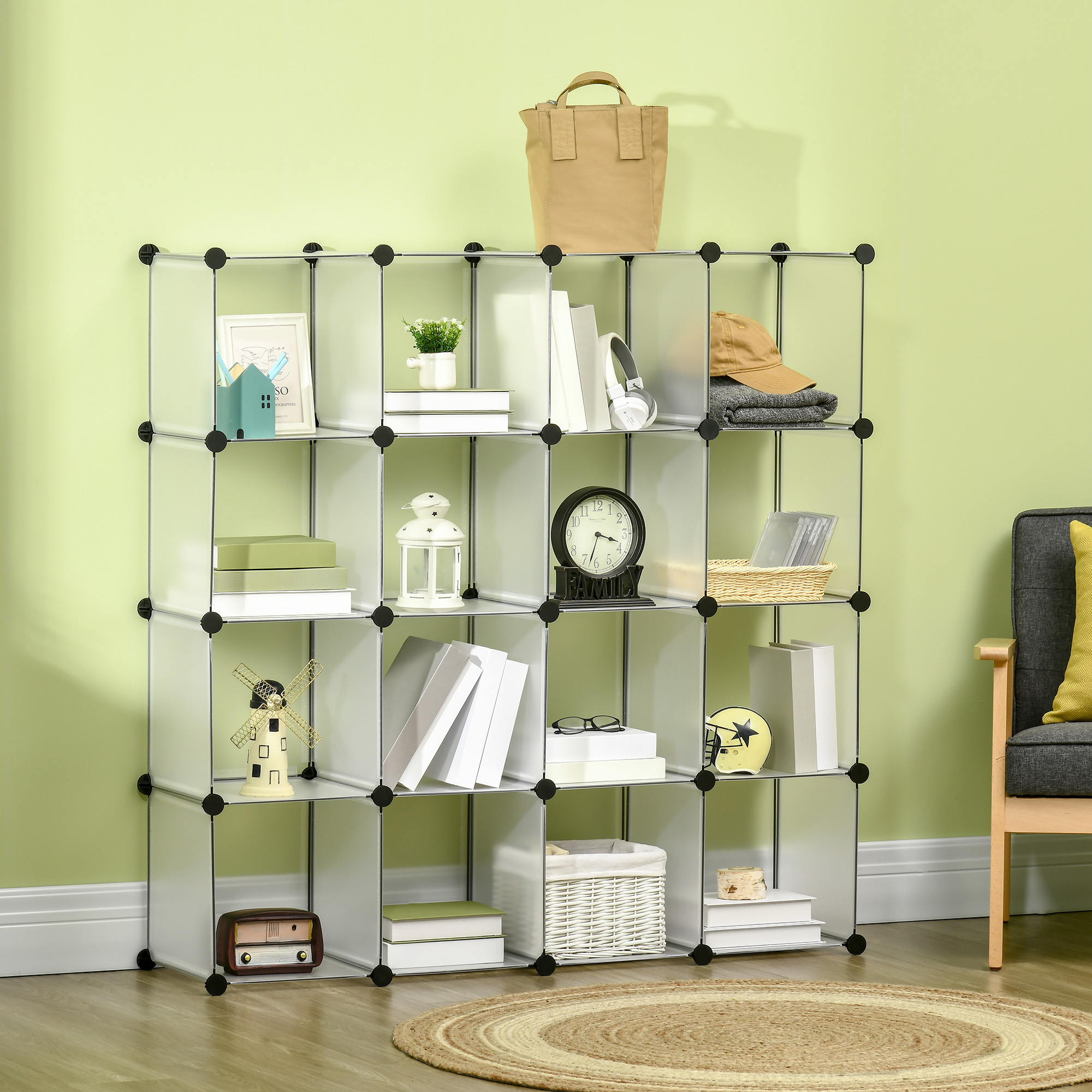 HOMCOM Modulares Regalsystem mit 16 separaten Boxen, Steckregal, DIY, Schwarz + Weiß
