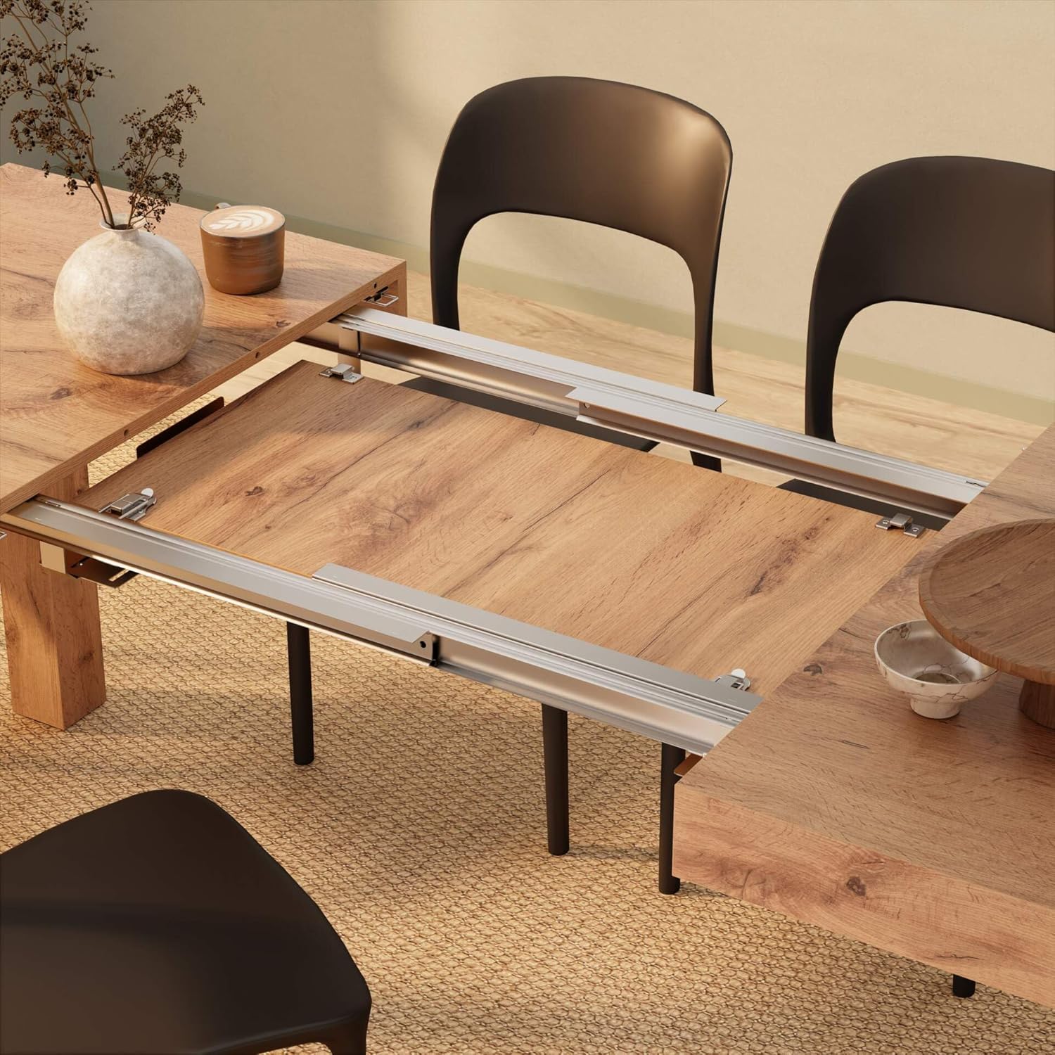 Mobili Fiver, Tavolo Allungabile First, 120(200) x80 cm, Rovere Rustico, per 6-8 persone, Tavolo Cucina, Soggiorno, Made in Italy